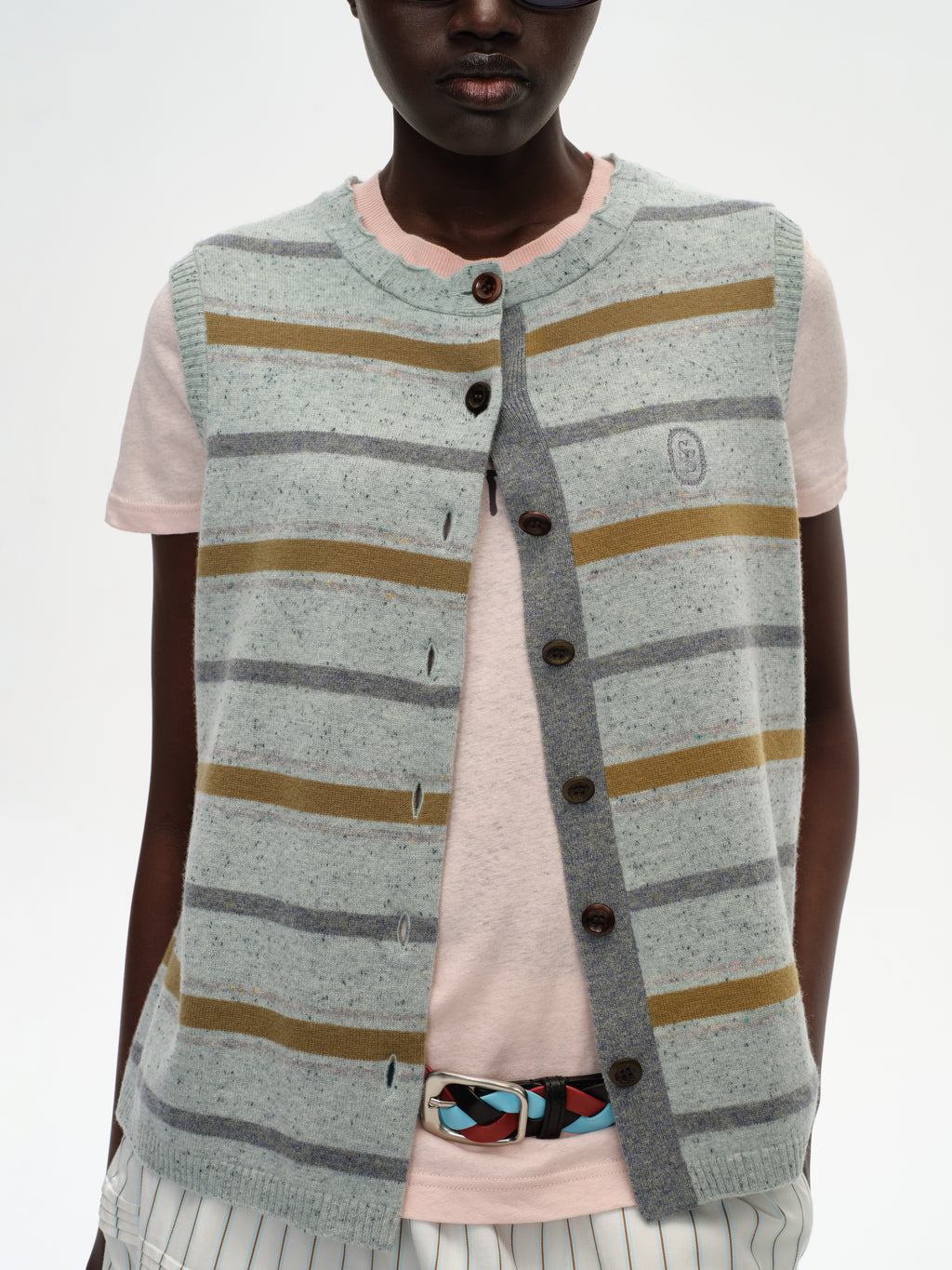 Ombré Stripe Crew Neck Knit Vest