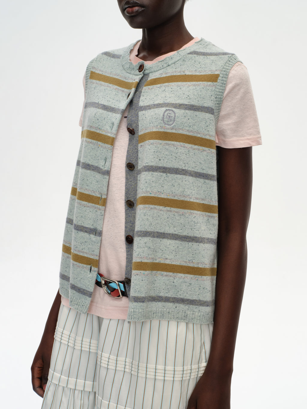 Ombré Stripe Crew Neck Knit Vest