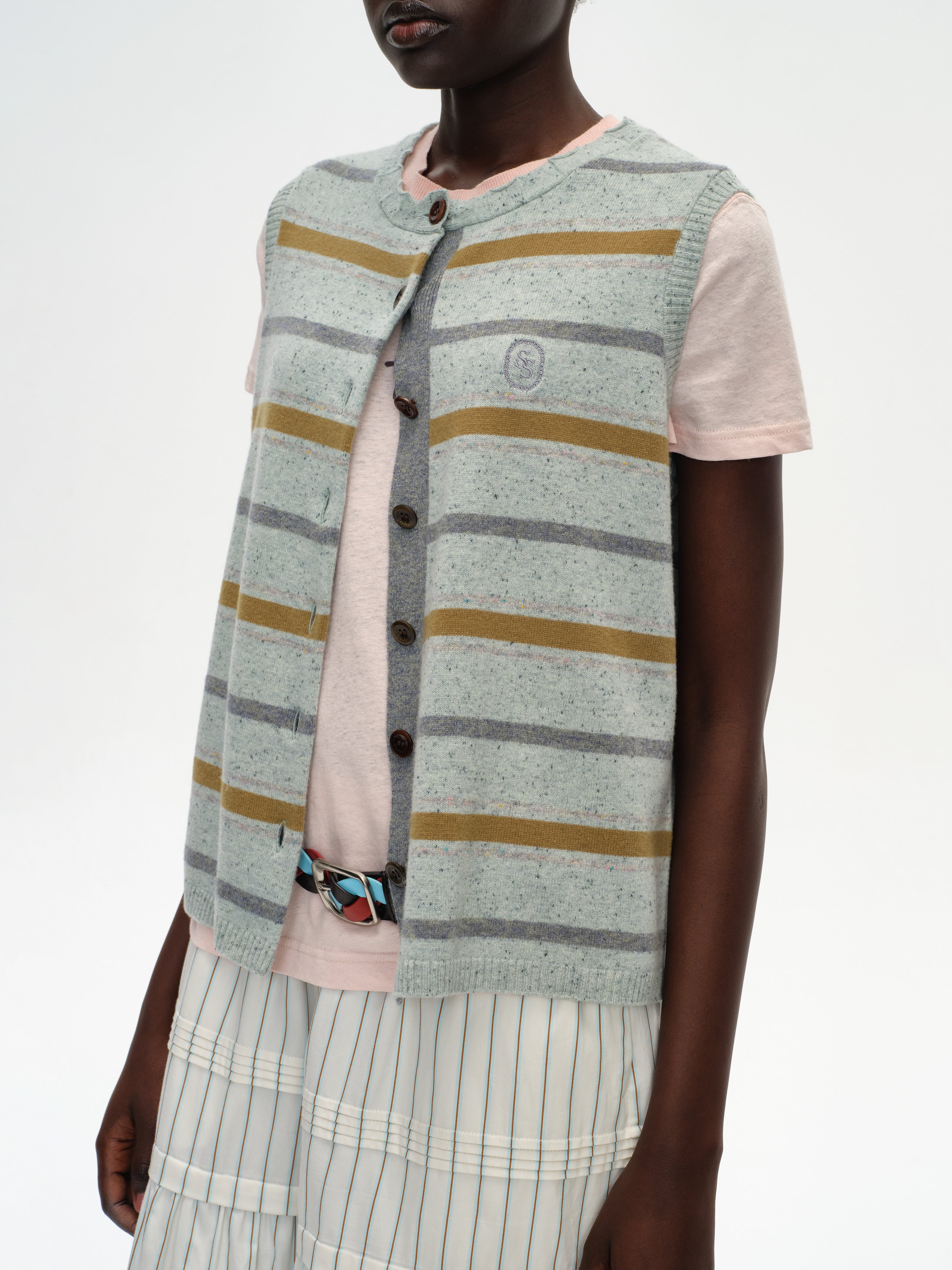 Ombré Stripe Crew Neck Knit Vest