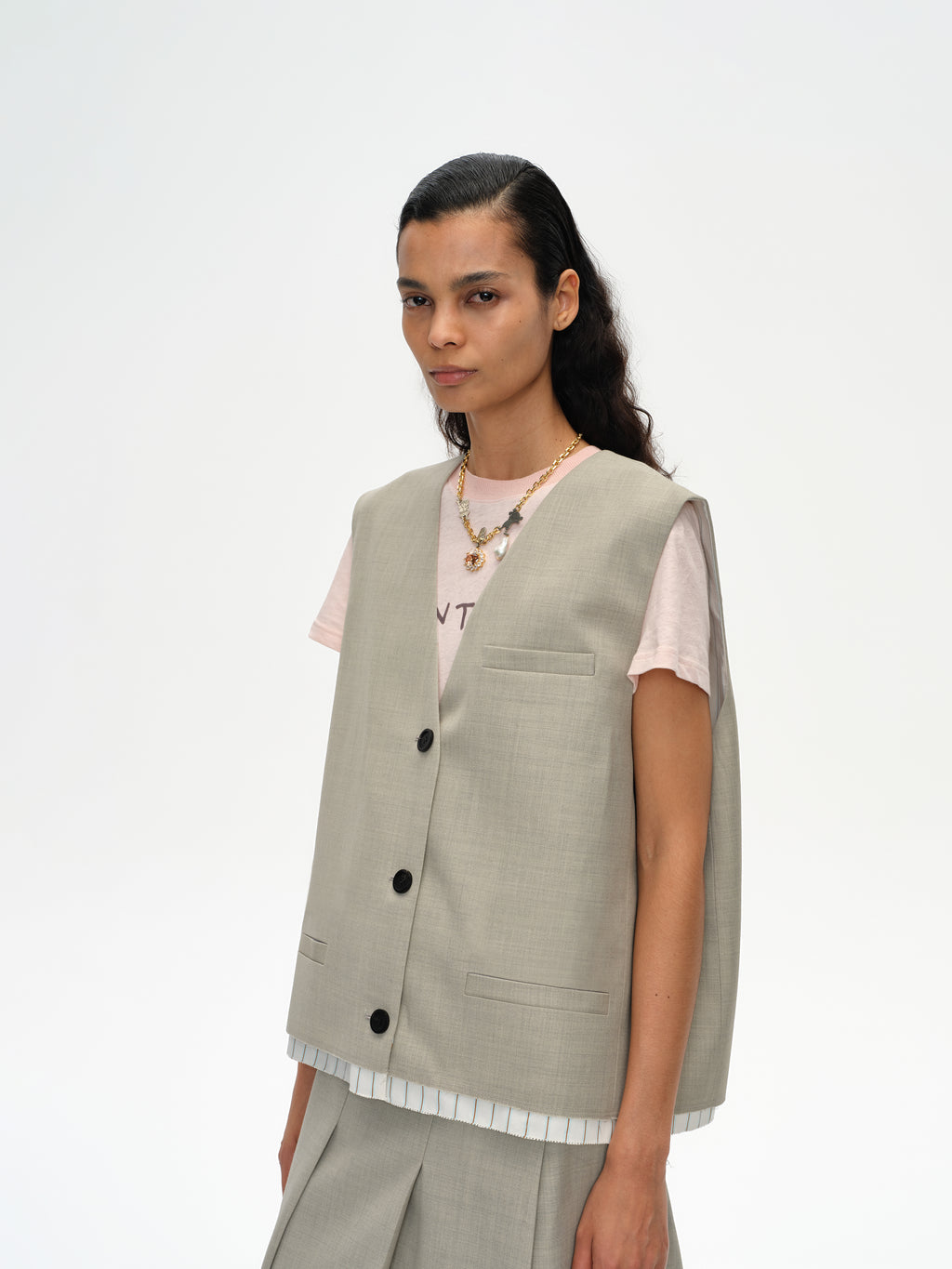 Frayed Hem Paneled Vest