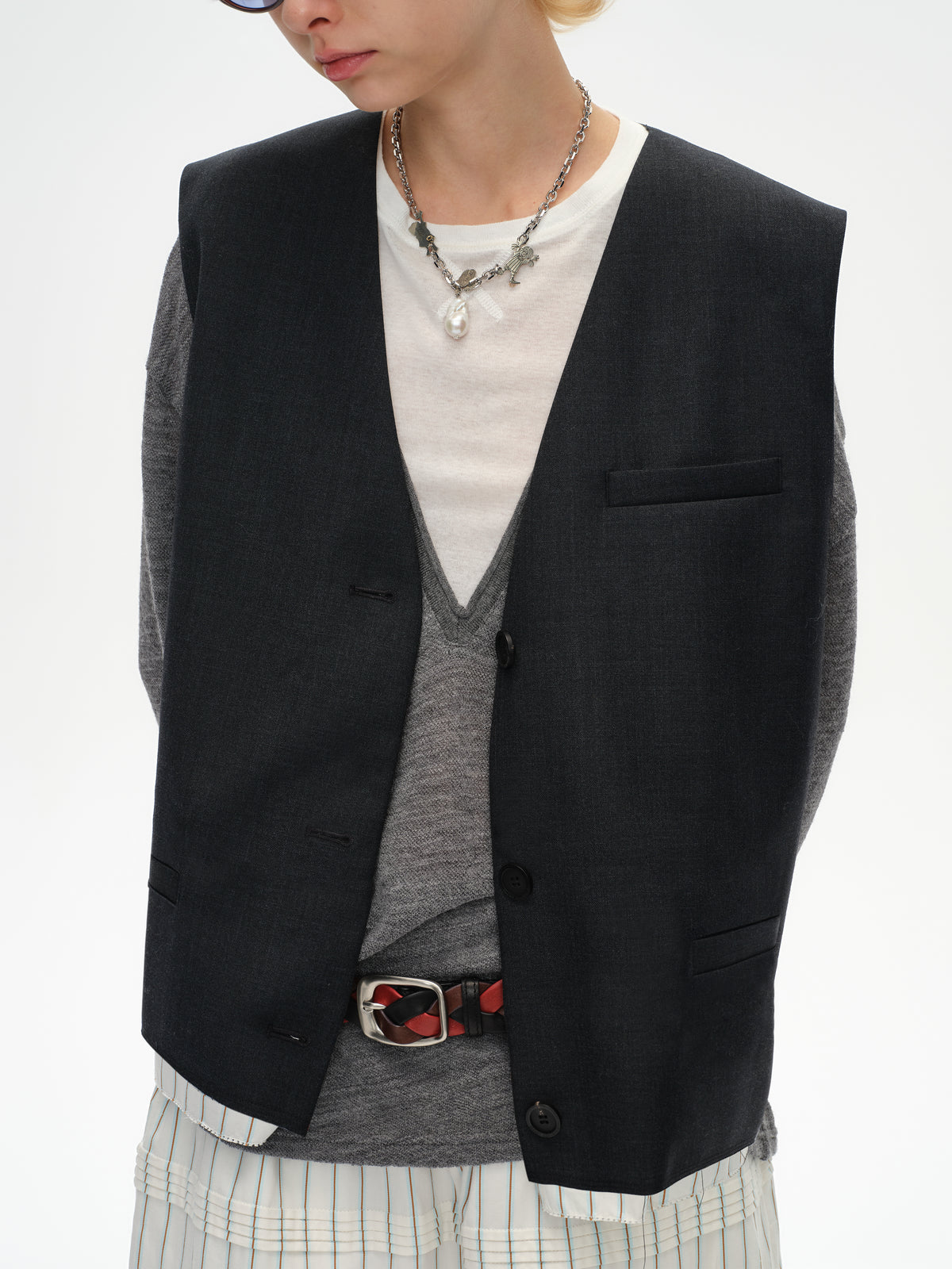 Frayed Hem Paneled Vest