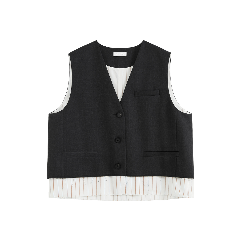 Frayed Hem Paneled Vest