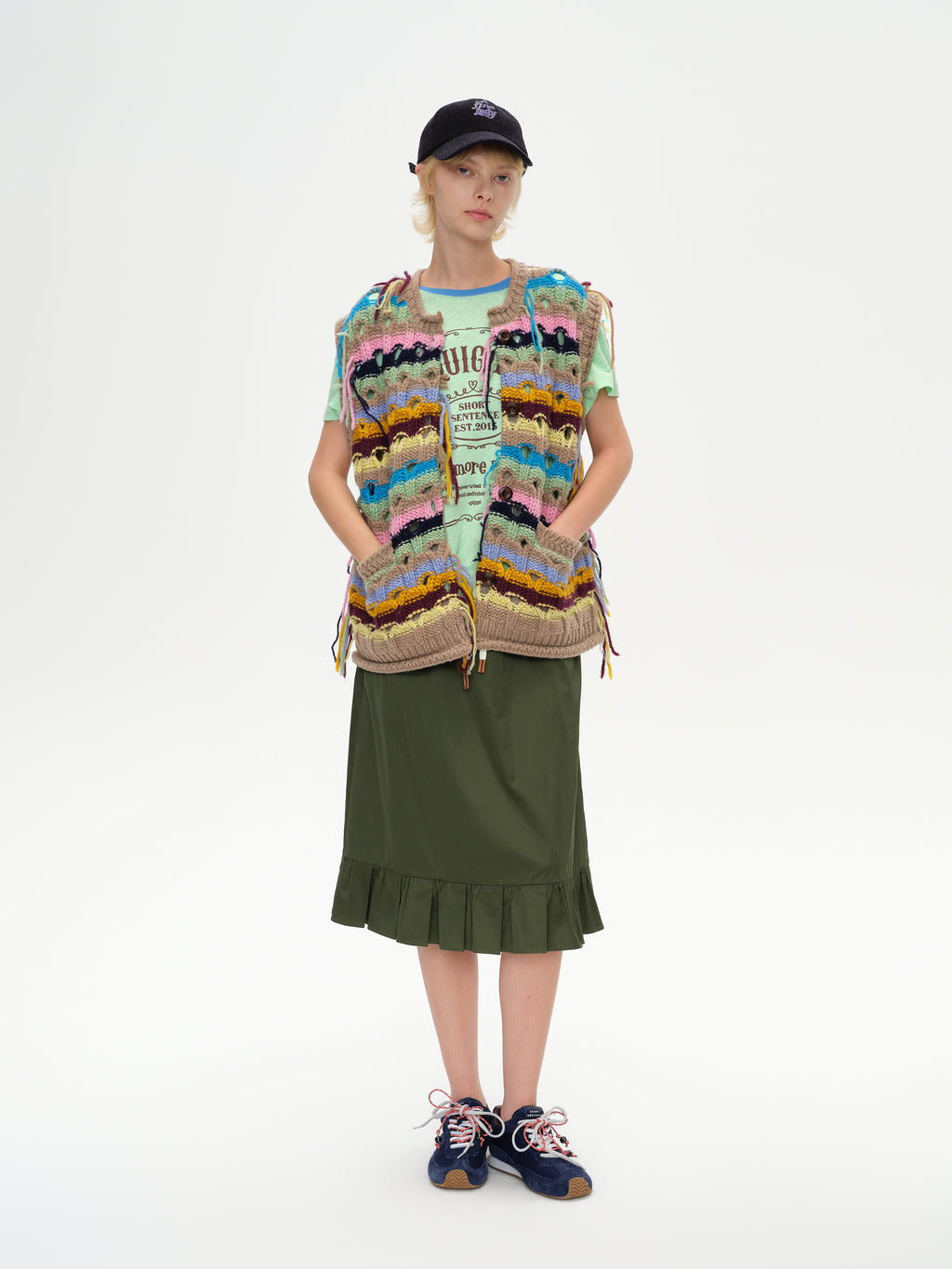 Color-Striped Textured Knit Vest