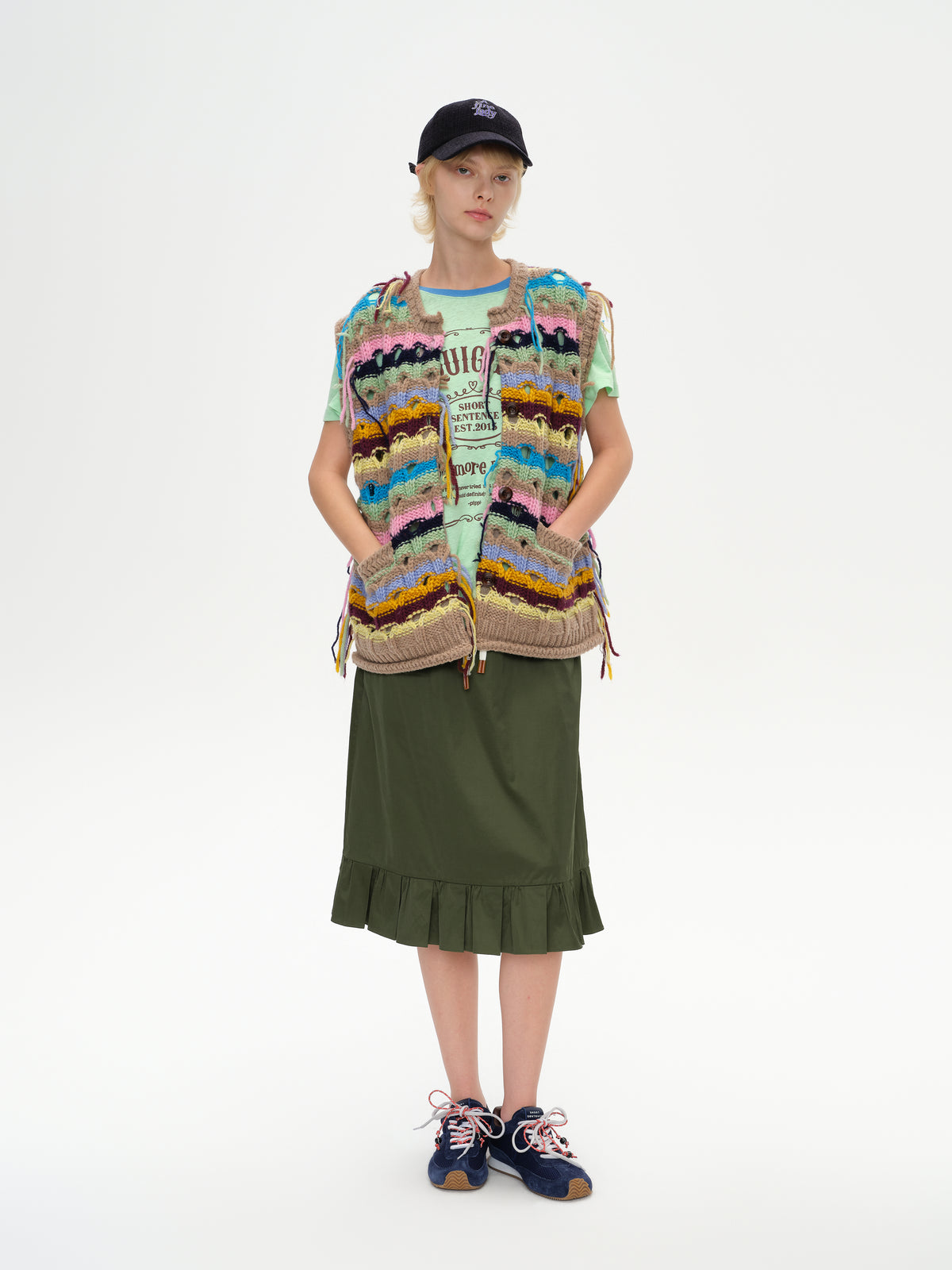 Color-Striped Textured Knit Vest