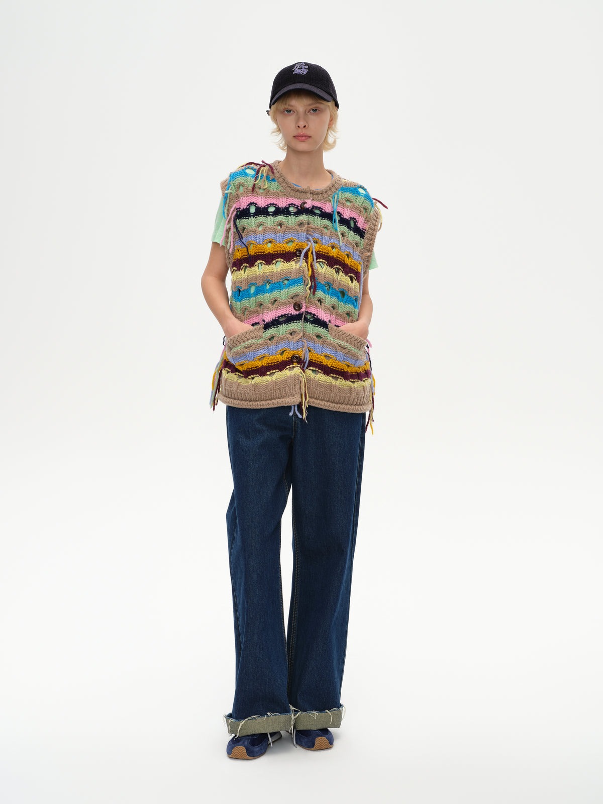 Color-Striped Textured Knit Vest