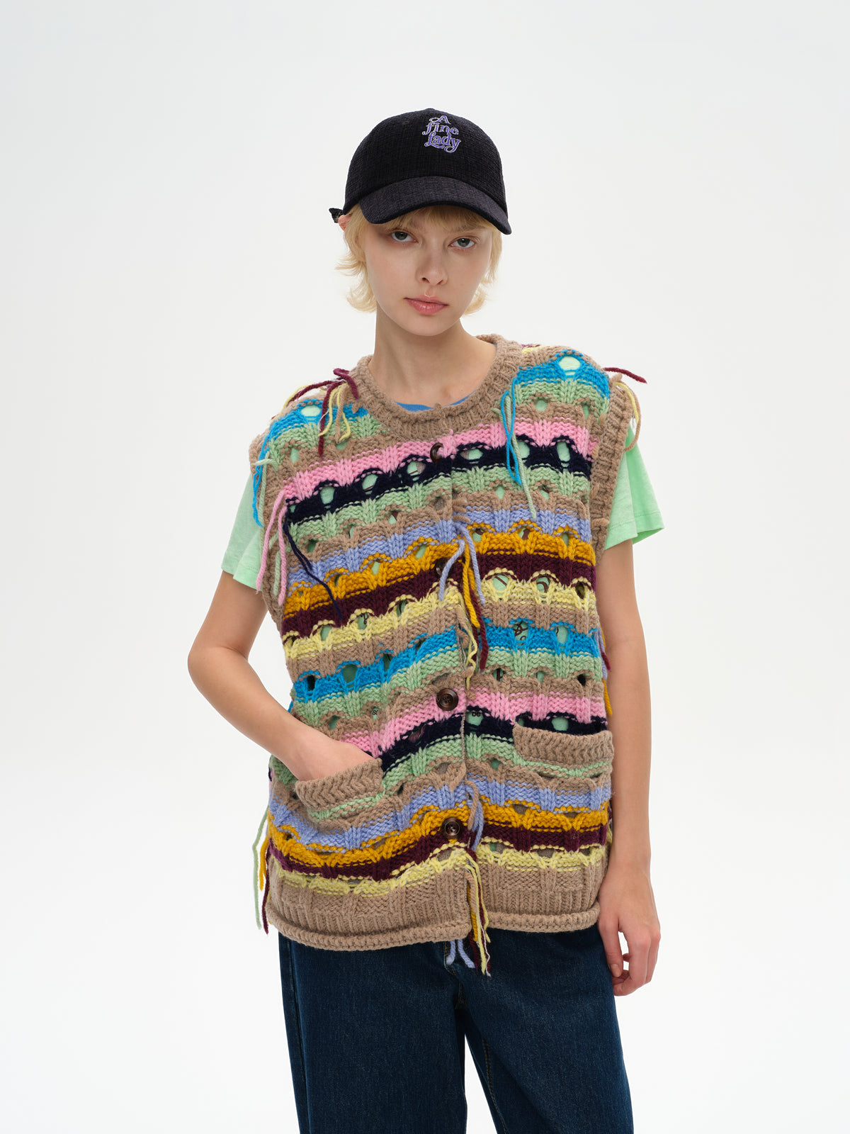 Color-Striped Textured Knit Vest