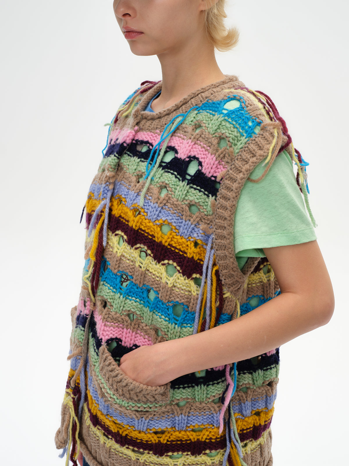 Color-Striped Textured Knit Vest