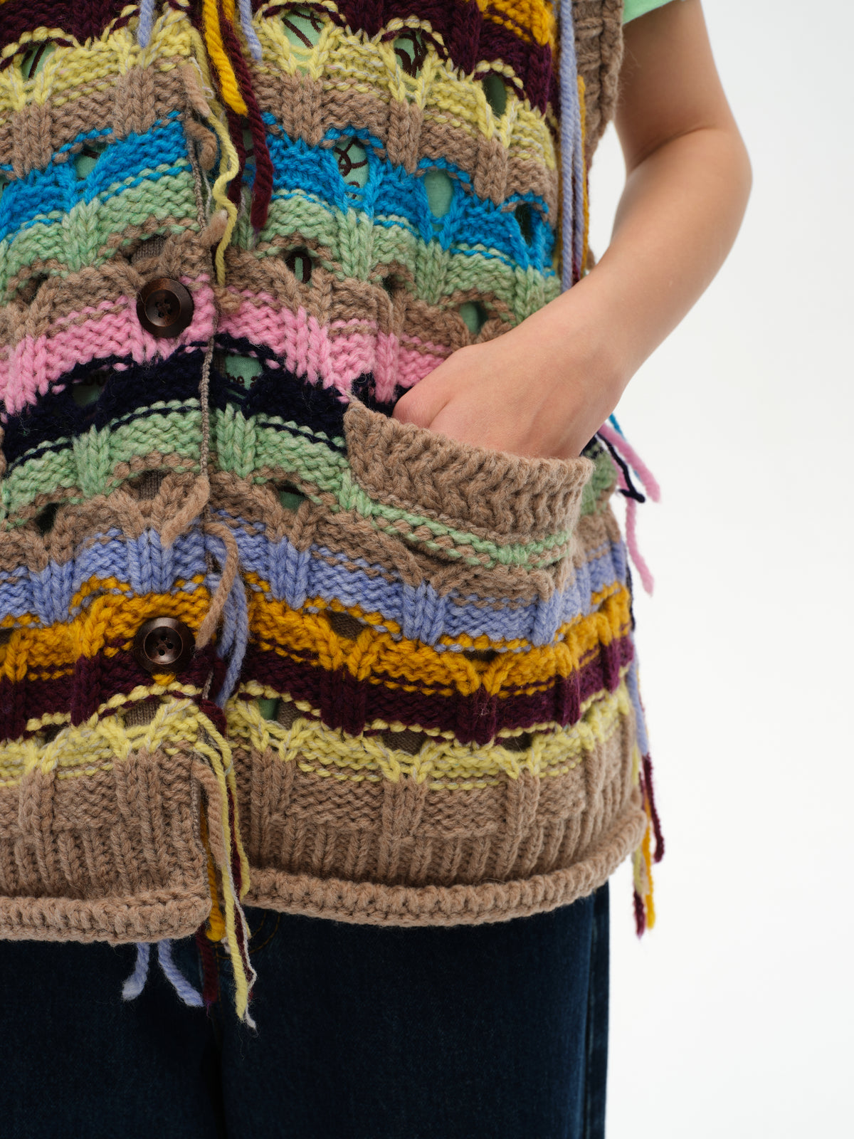 Color-Striped Textured Knit Vest