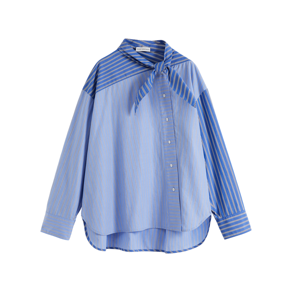 Tie‑Neck Colorblock Shirt