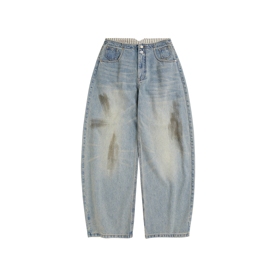 Curved Hem Denim Trousers