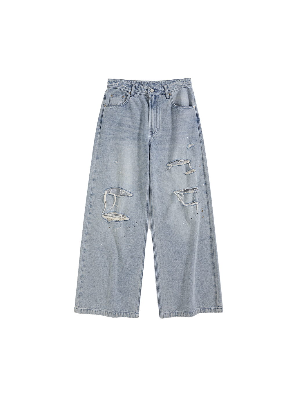 Loose Fit Ripped Paint Splatter Jeans