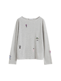 Figure Motif Embroidered Knit Top