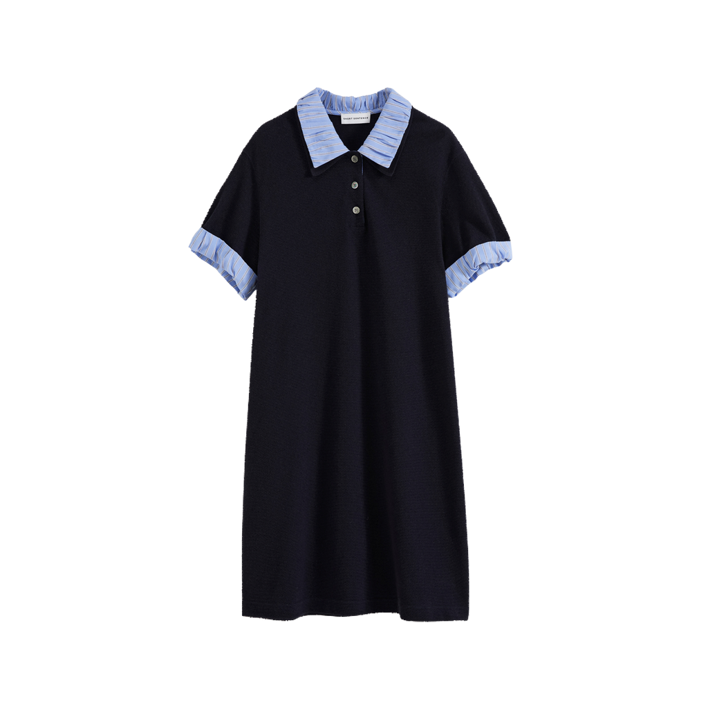 Patchwork Pleated Polo Minidress