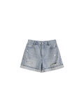 Wide-Leg Ripped Paint Splatter Denim Shorts