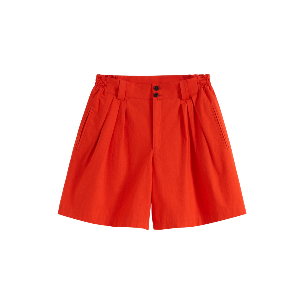 Pleated Elastic-waist Shorts