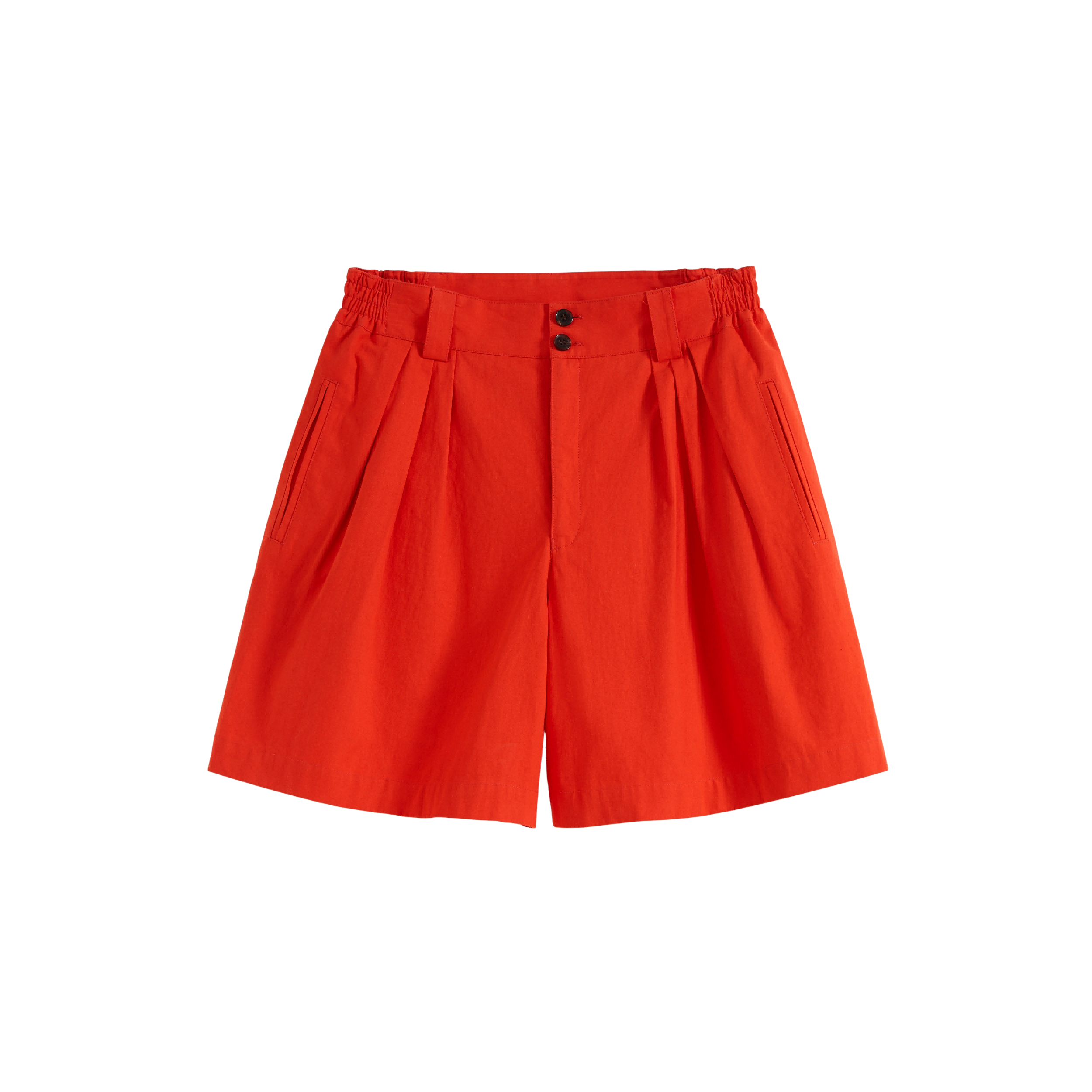 Pleated Elastic-waist Shorts