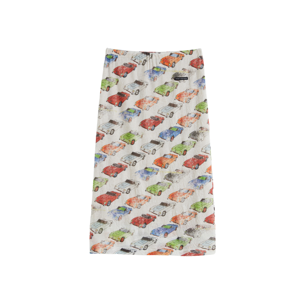 Crinkled Car‑Print Skirt