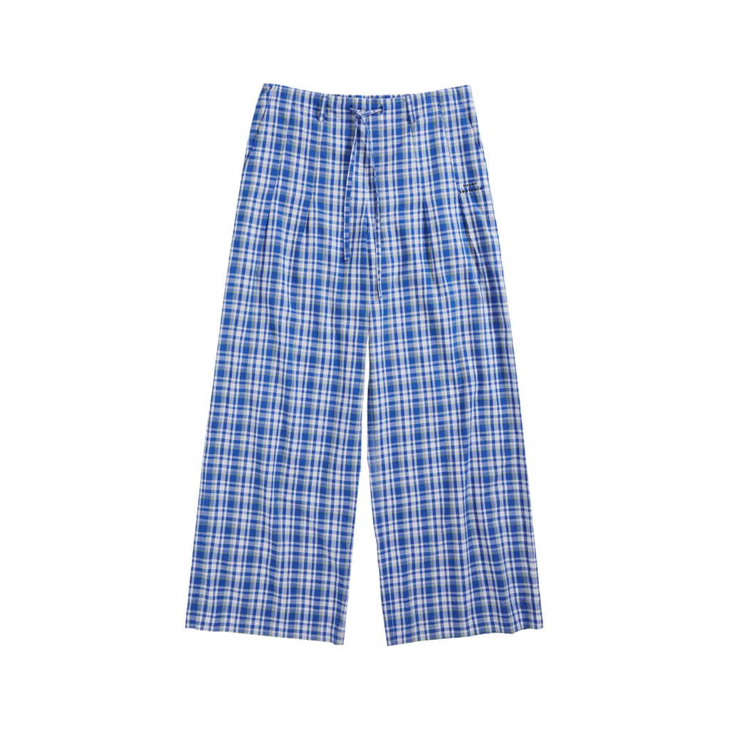 Drawstring Plaid Wide-Leg Trousers