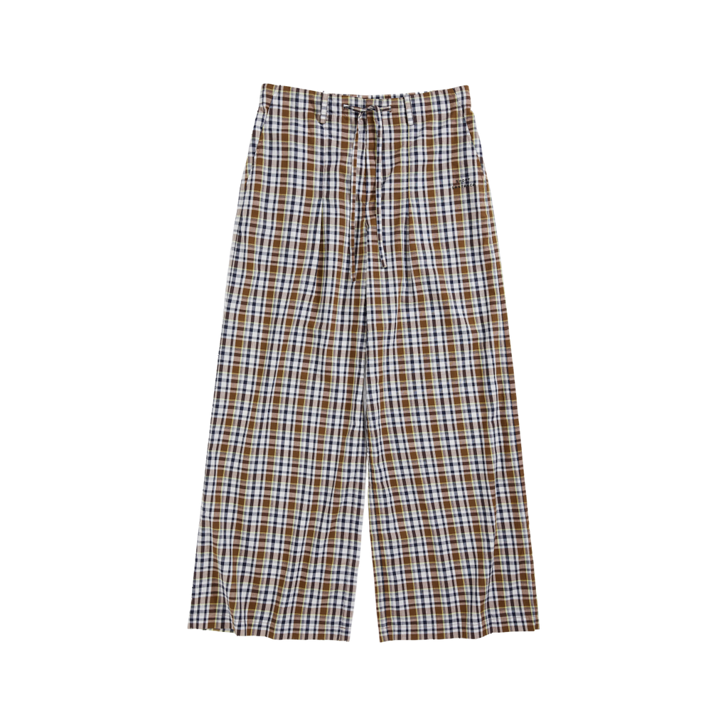 Drawstring Plaid Wide-Leg Trousers