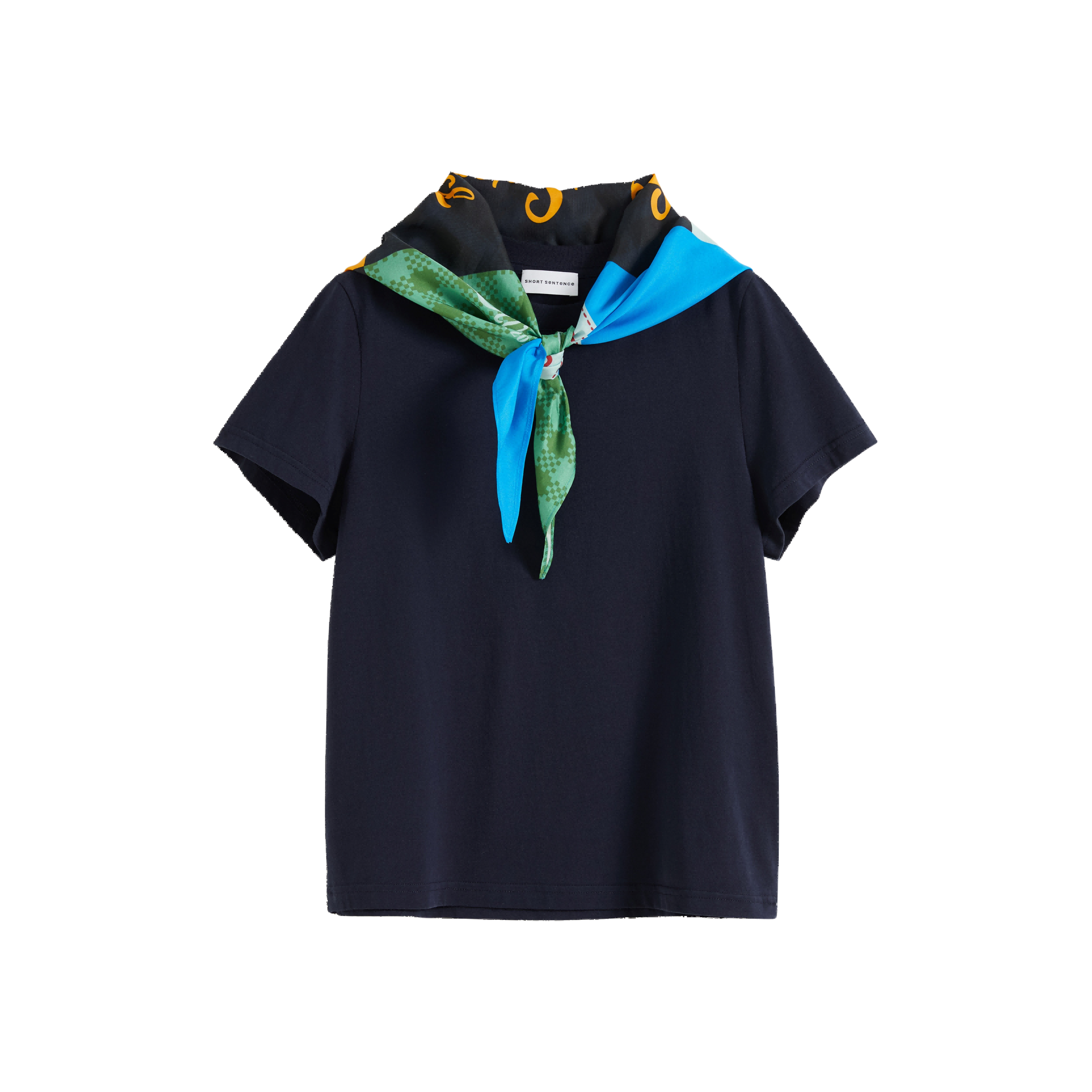Printed Scarf Collar Fitted T-shirt