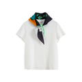 Printed Scarf Collar Fitted T-shirt