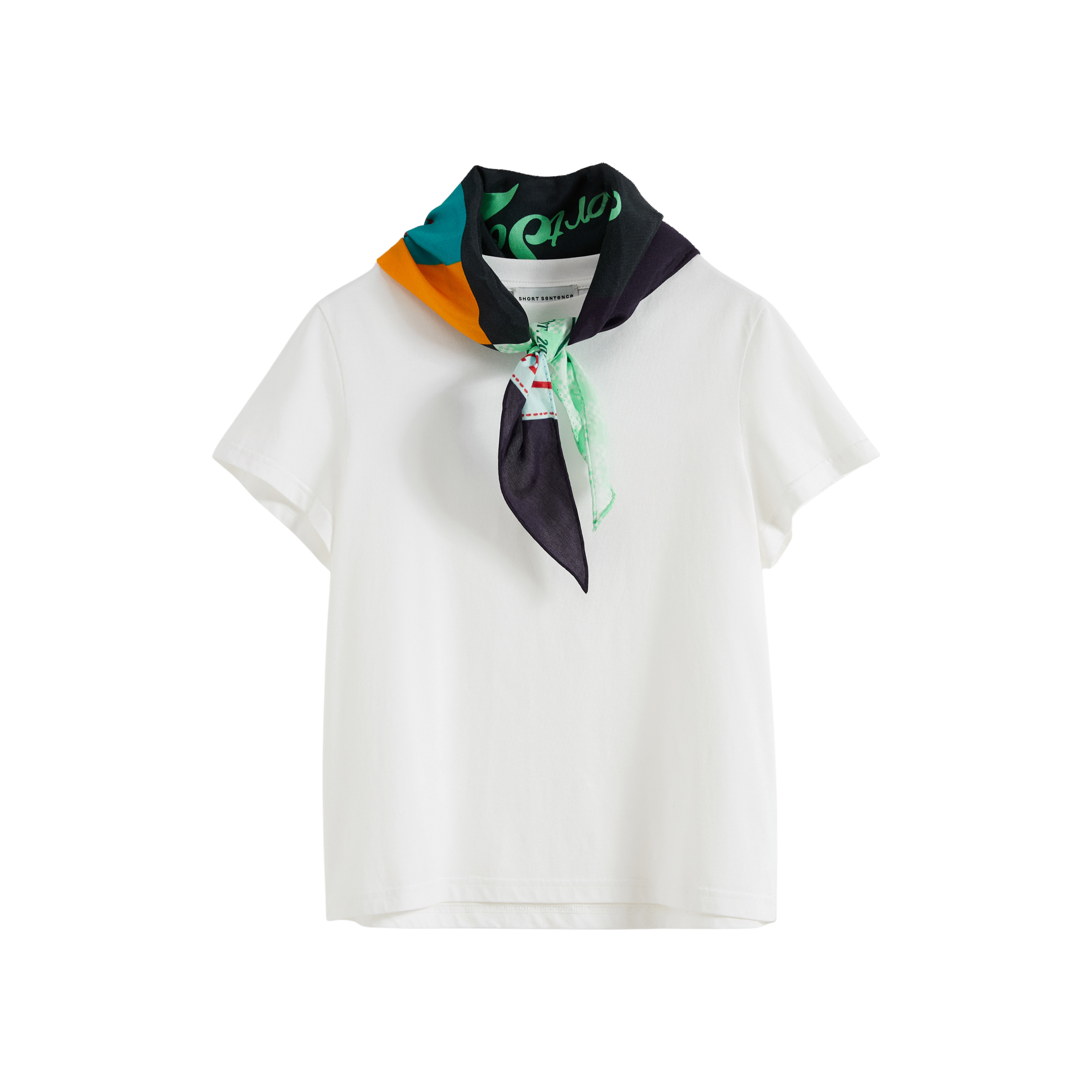 Printed Scarf Collar Fitted T-shirt