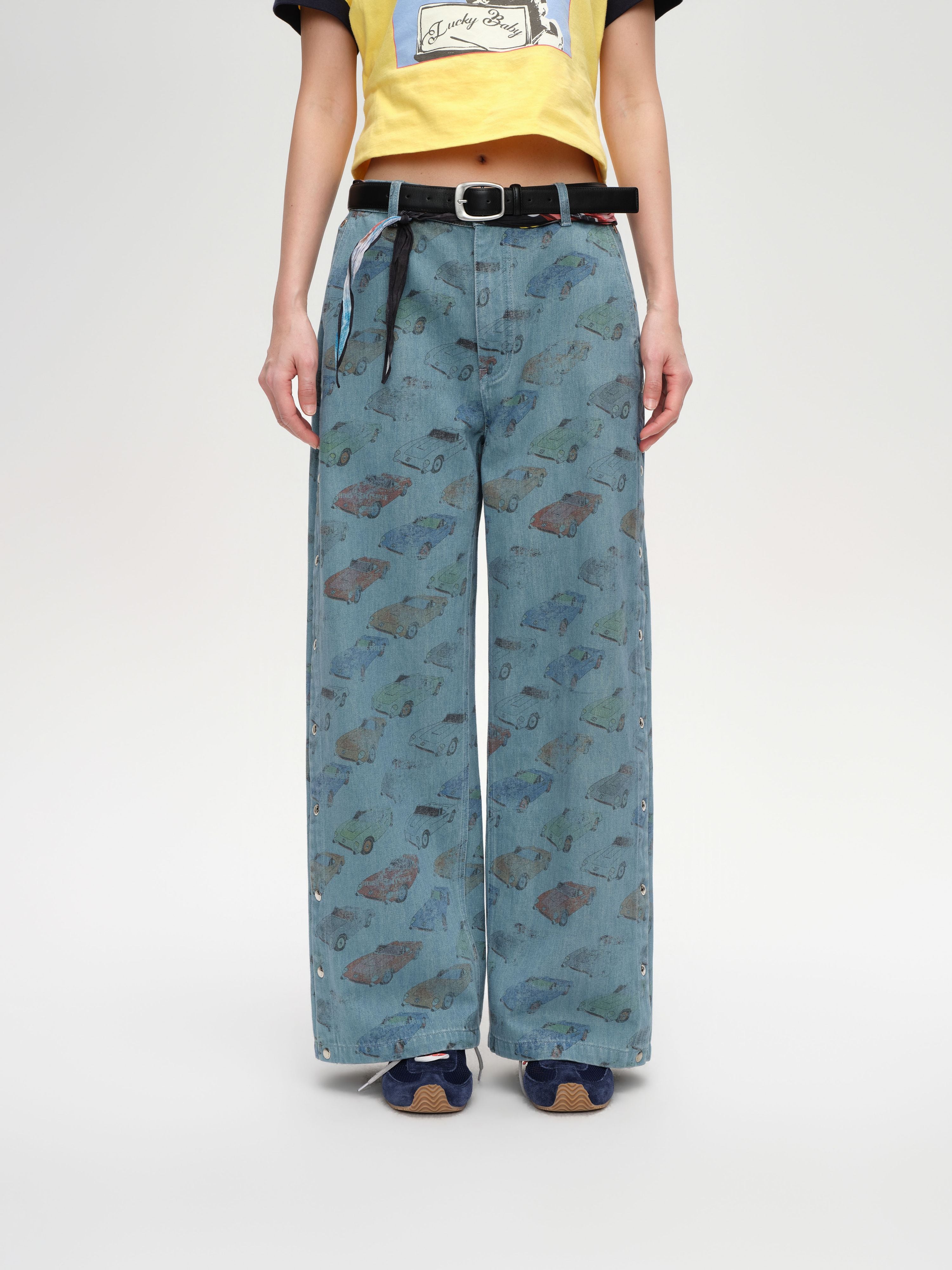 Car‑Print Snap Jeans - 1