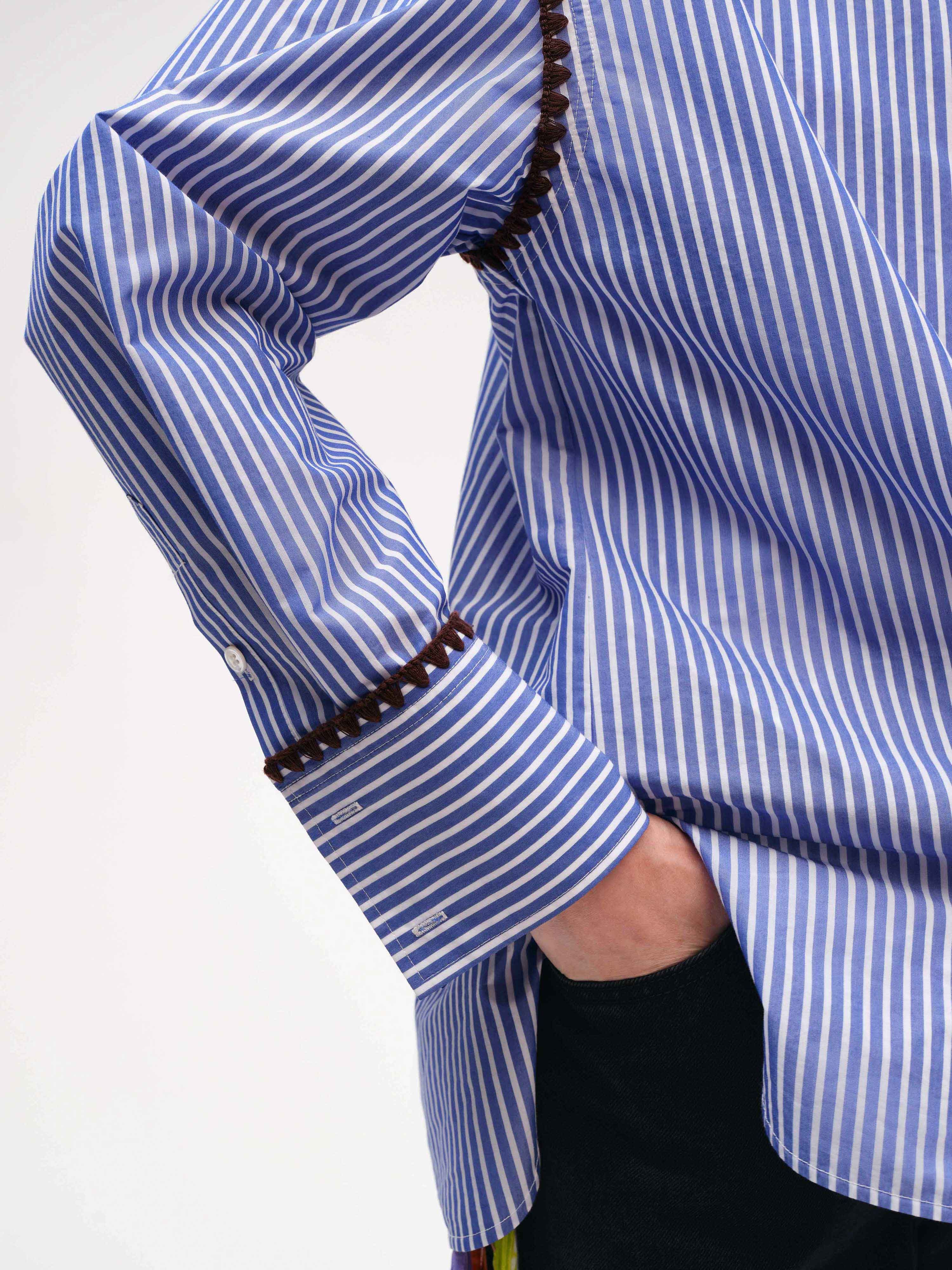 Collarless Shell Embroidered Shirt - 5
