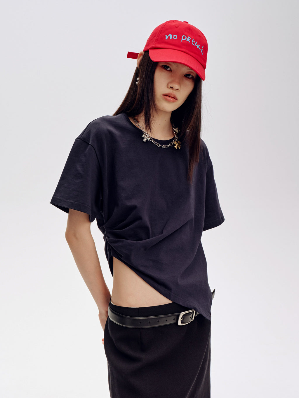 Asymmetric Gathered T-Shirt - 1
