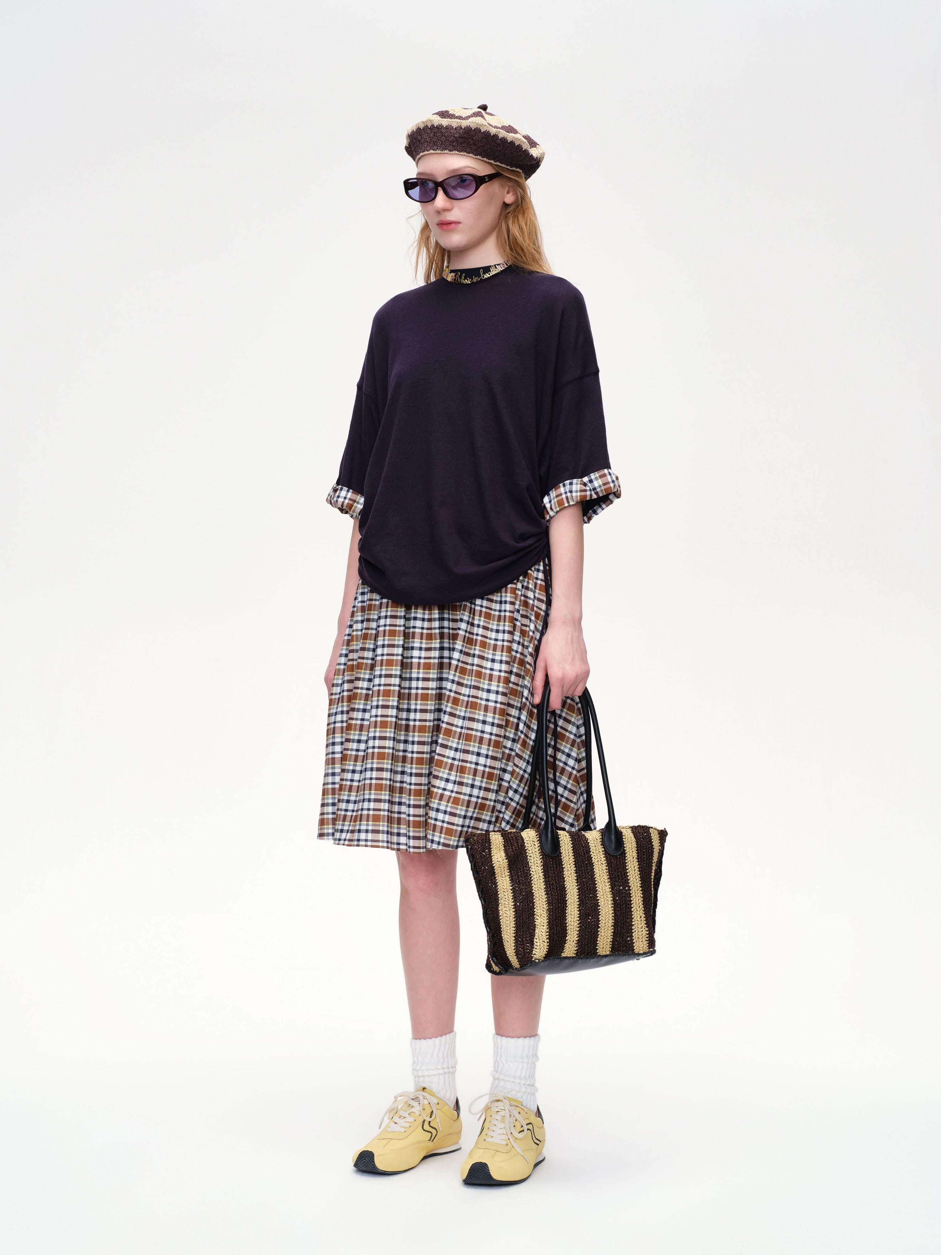 Plaid Patchwork Pleated Dress - 4