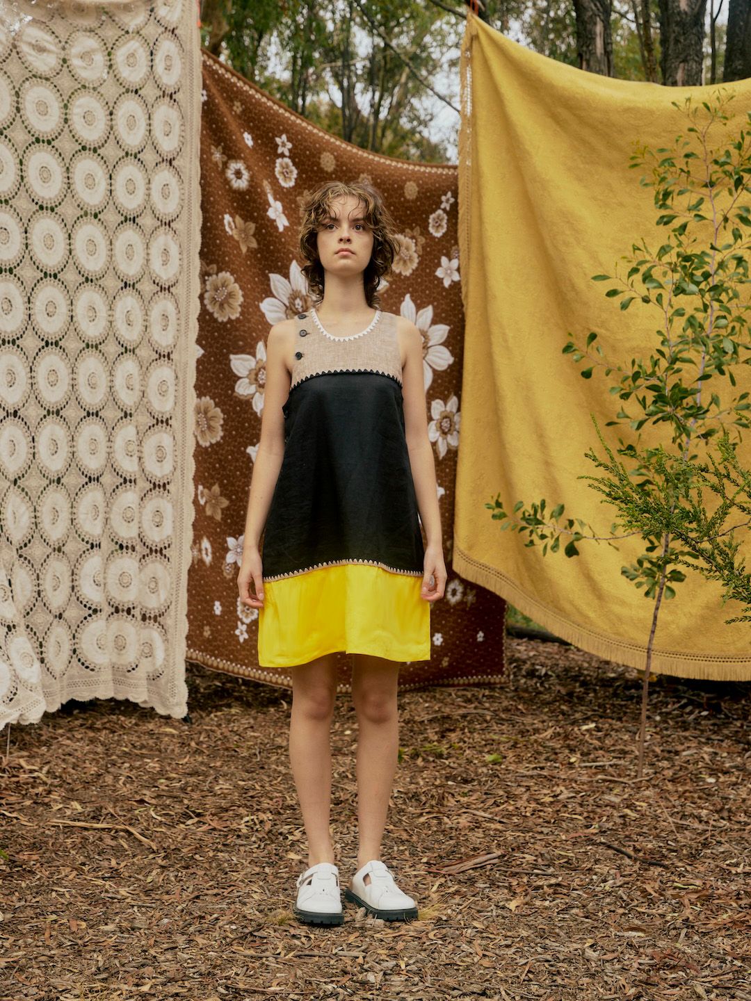 Colorblock Linen A-line Sleeveless Dress - 1