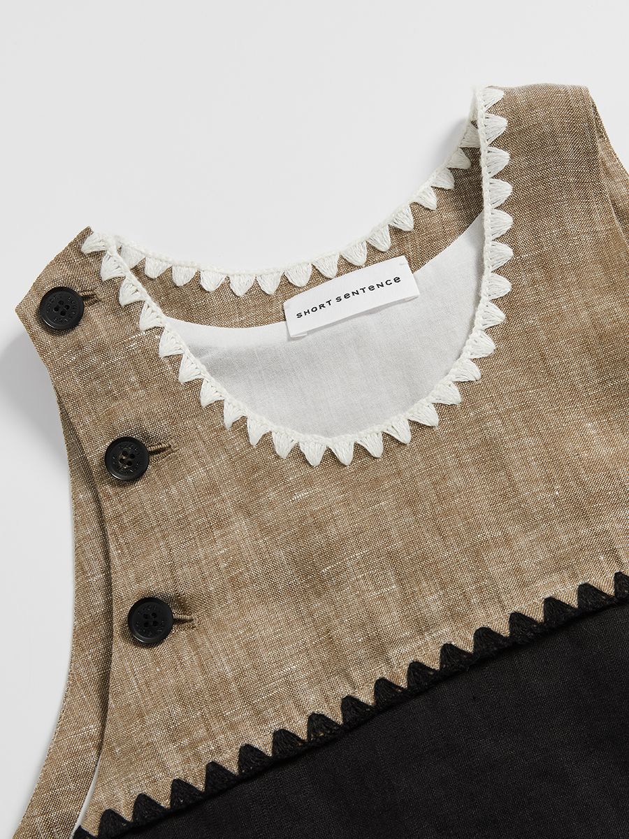 Colorblock Linen A-line Sleeveless Dress - 4