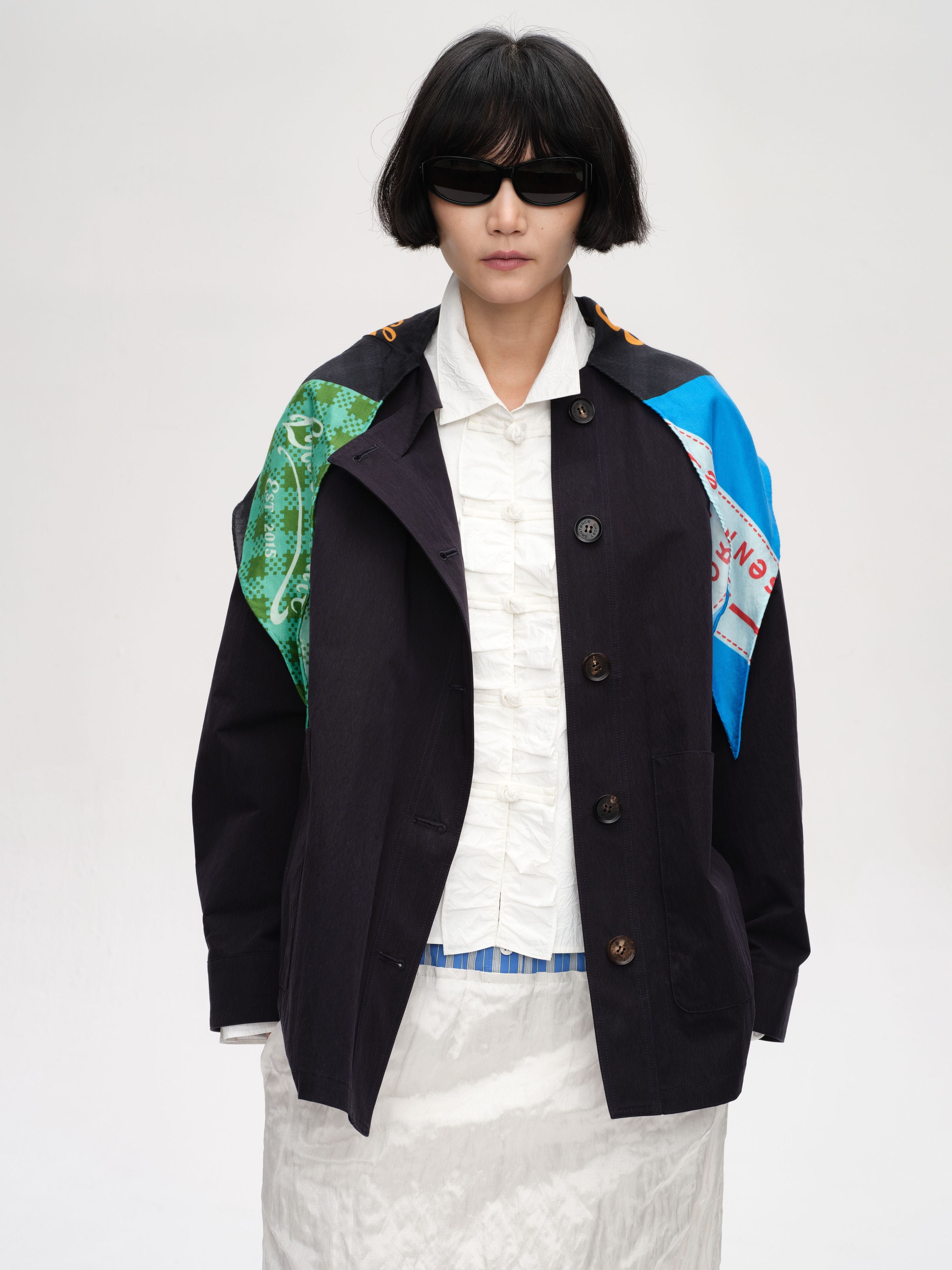 Scarf Collar Cropped Trench Coat - 1