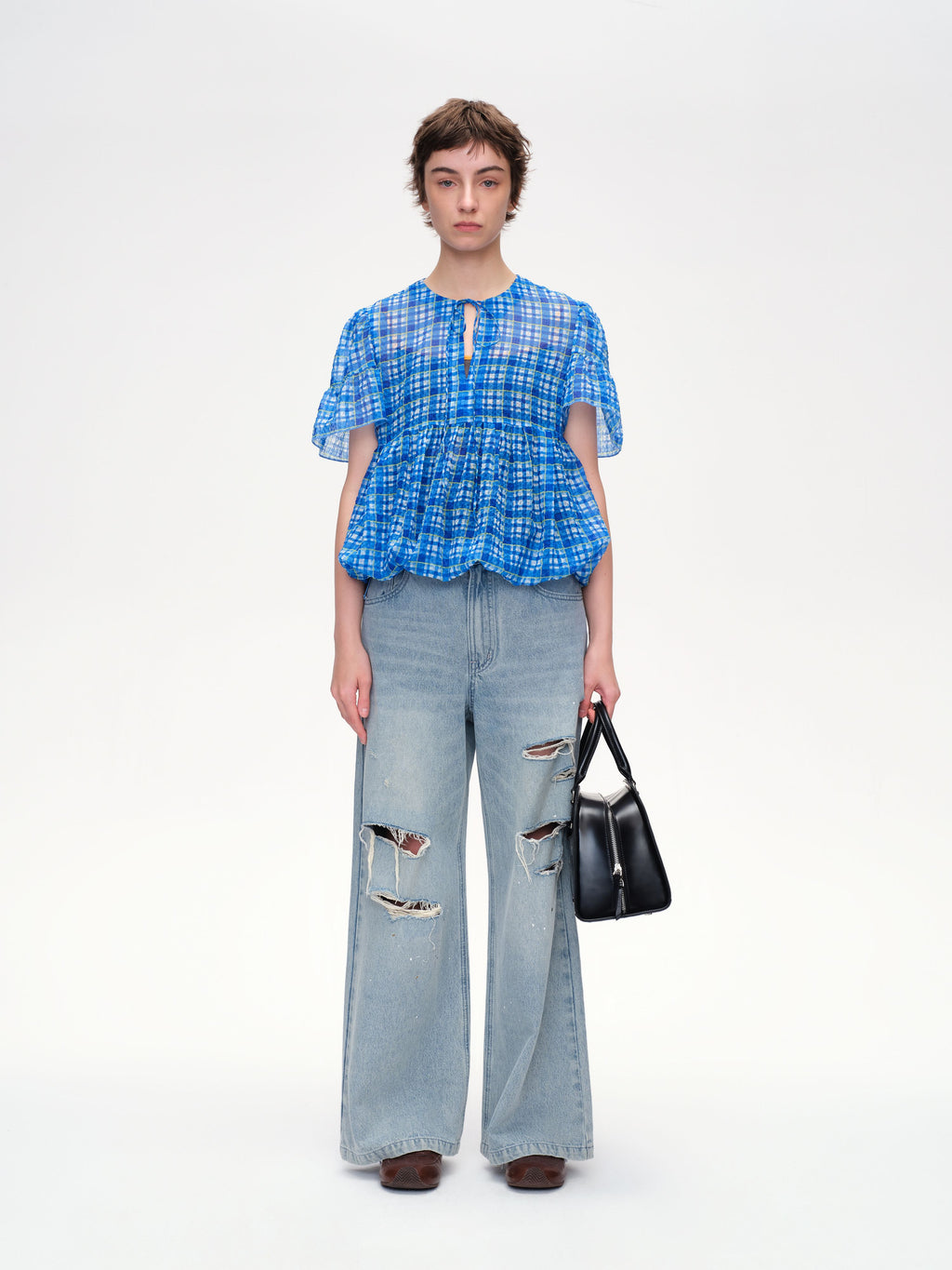 Loose Fit Ripped Paint Splatter Jeans - 2