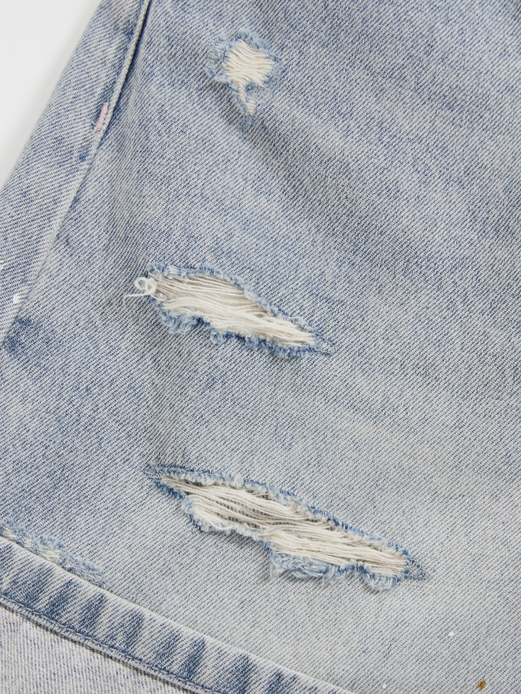 Wide-Leg Ripped Paint Splatter Denim Shorts - 6