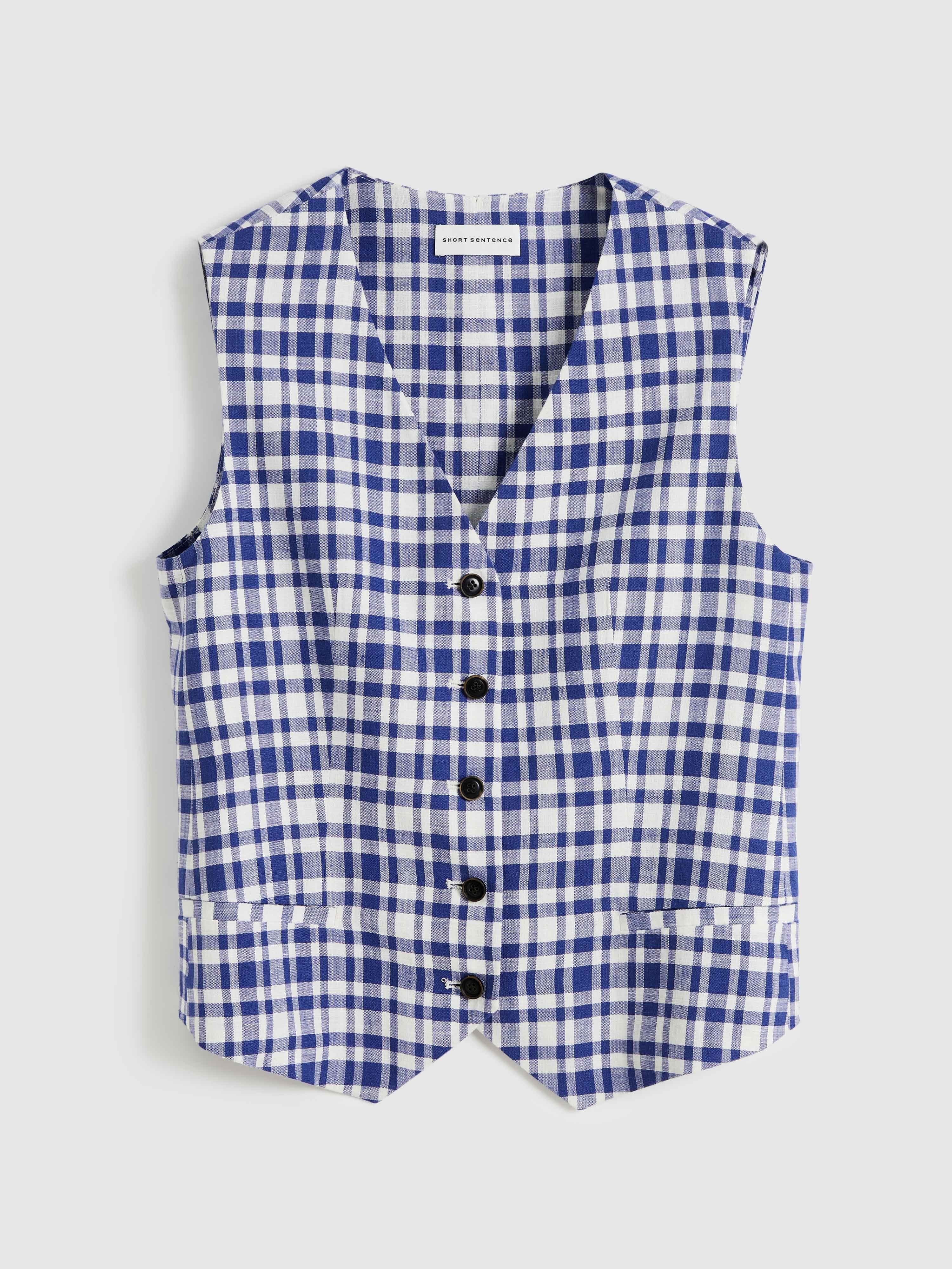 Blue & White Checkered Vest - 7