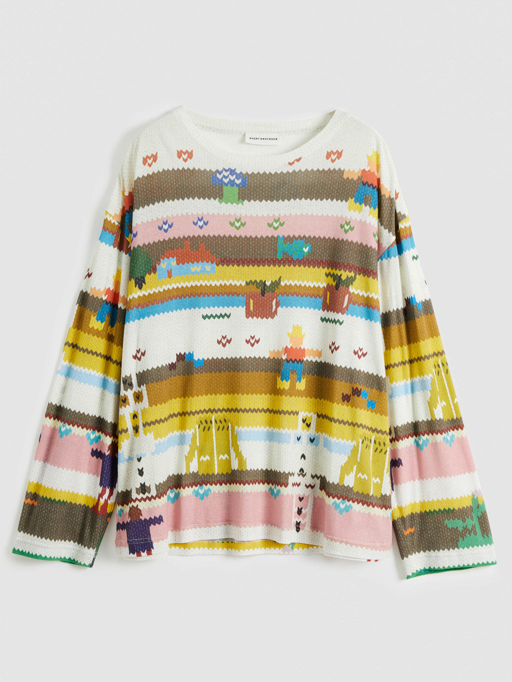 Faux Sweater Print Long Sleeve T-Shirt - 5