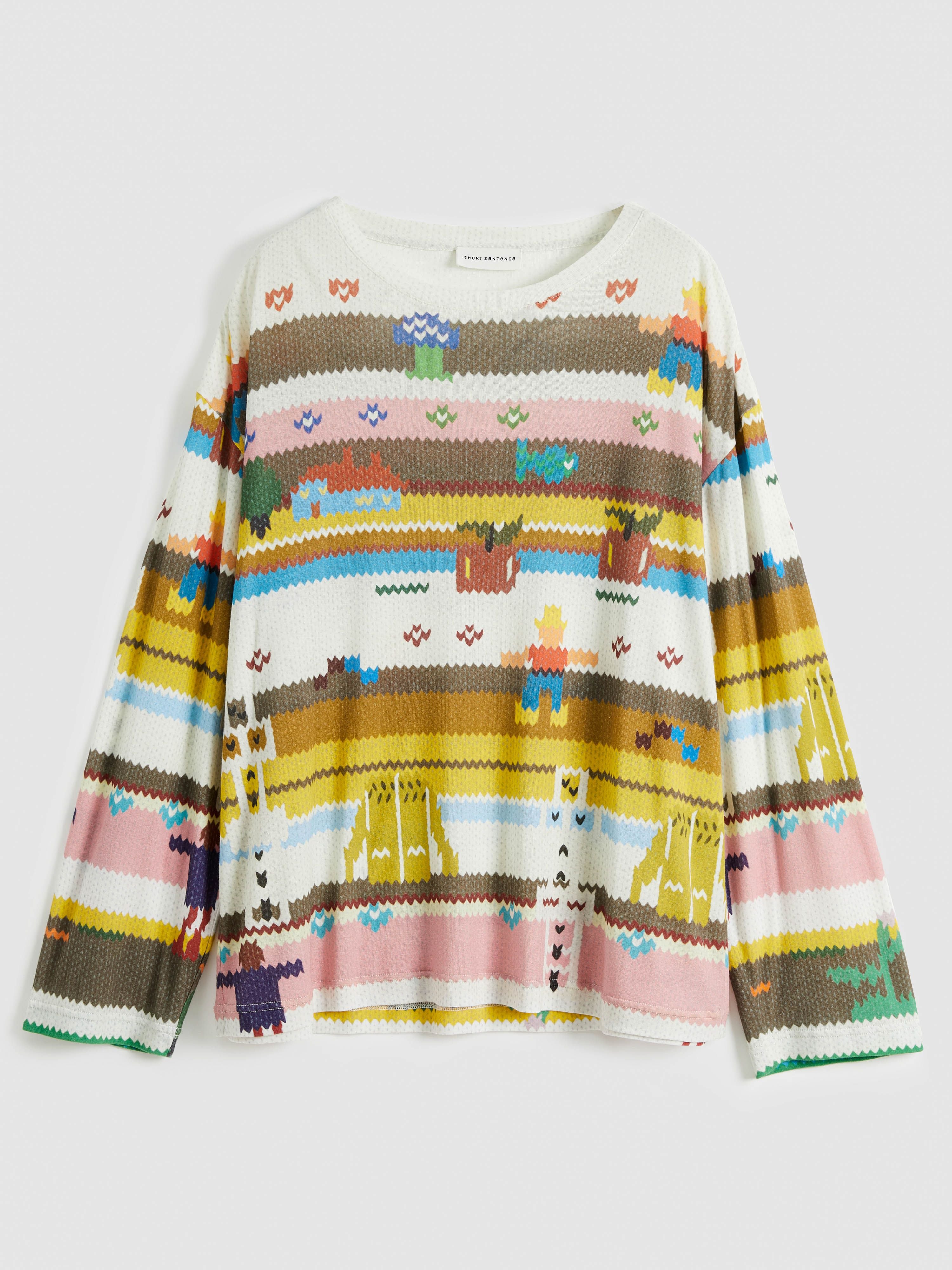 Faux Sweater Print Long Sleeve T-Shirt - 5