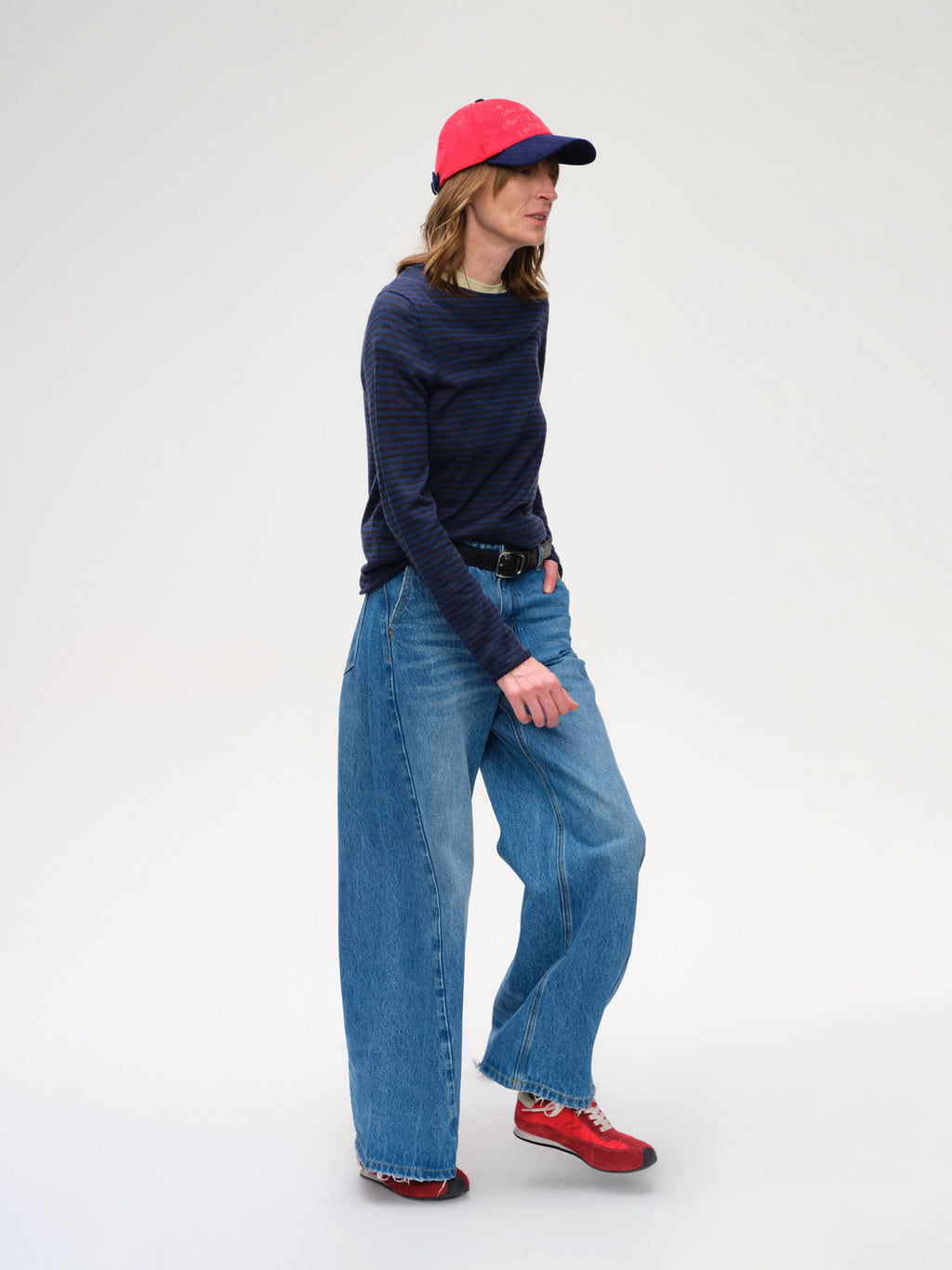 Diagonal Seam High-Waist Wide-Leg Jeans - 3