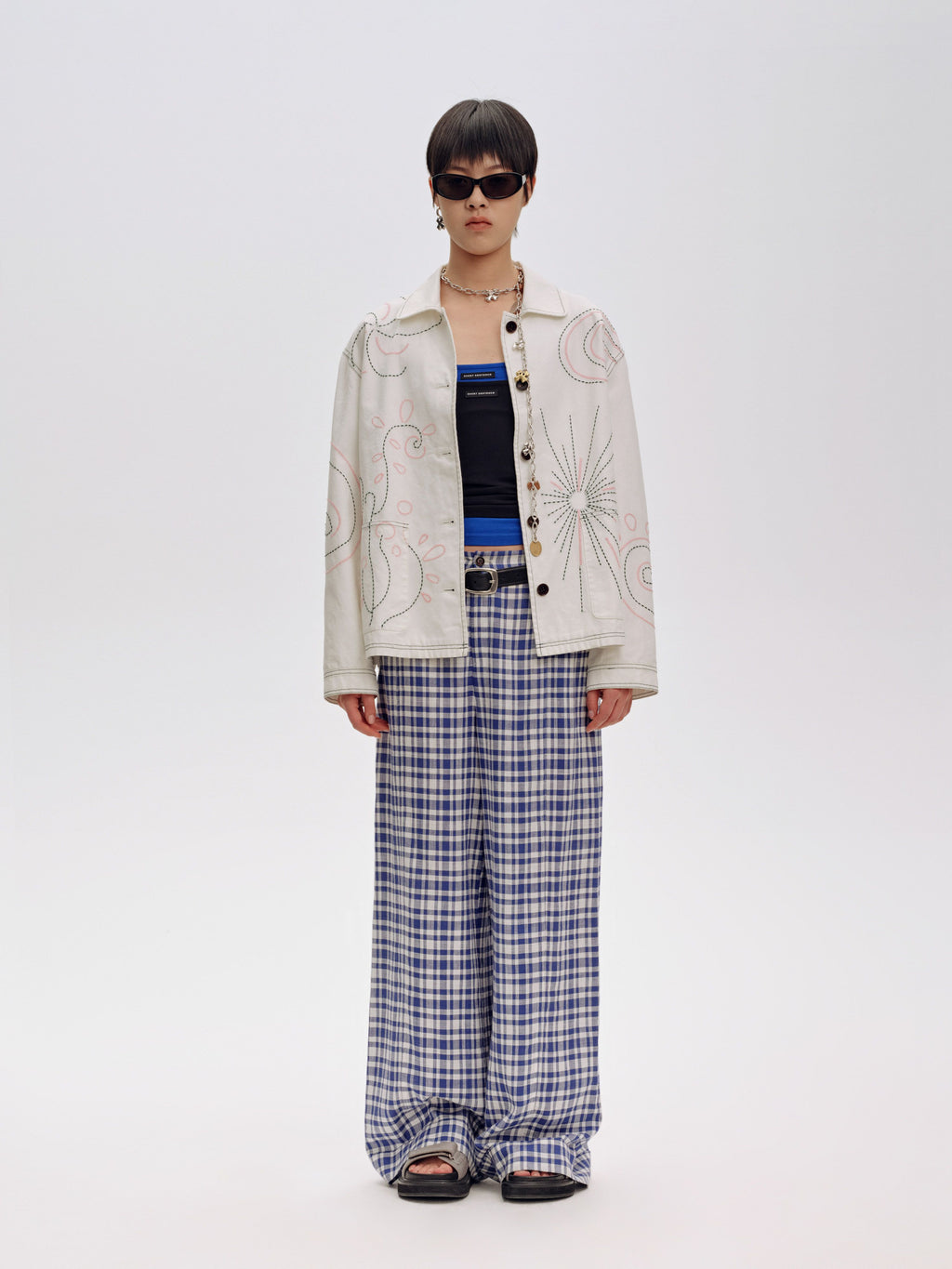 Blue & White Checkered Lounge Trousers - 2