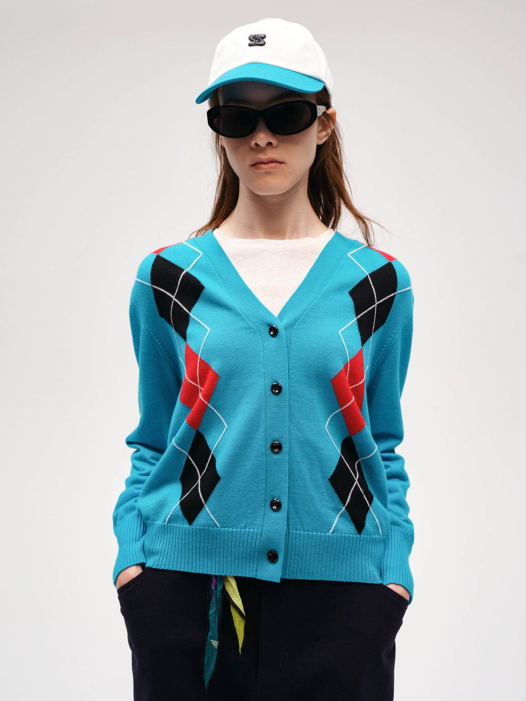 Argyle V-neck Cardigan - 1