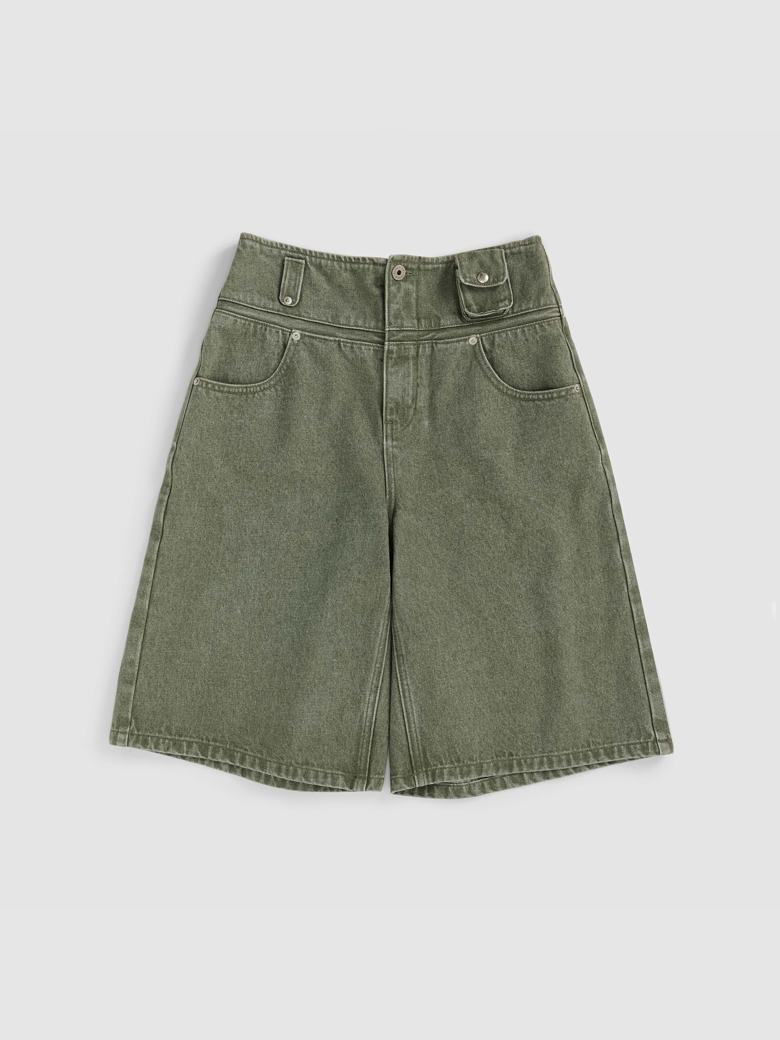 High-Rise A-Line Denim Shorts - 6