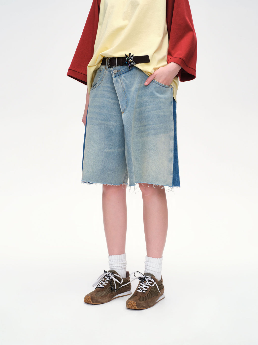 Side Panel Denim Shorts - 1