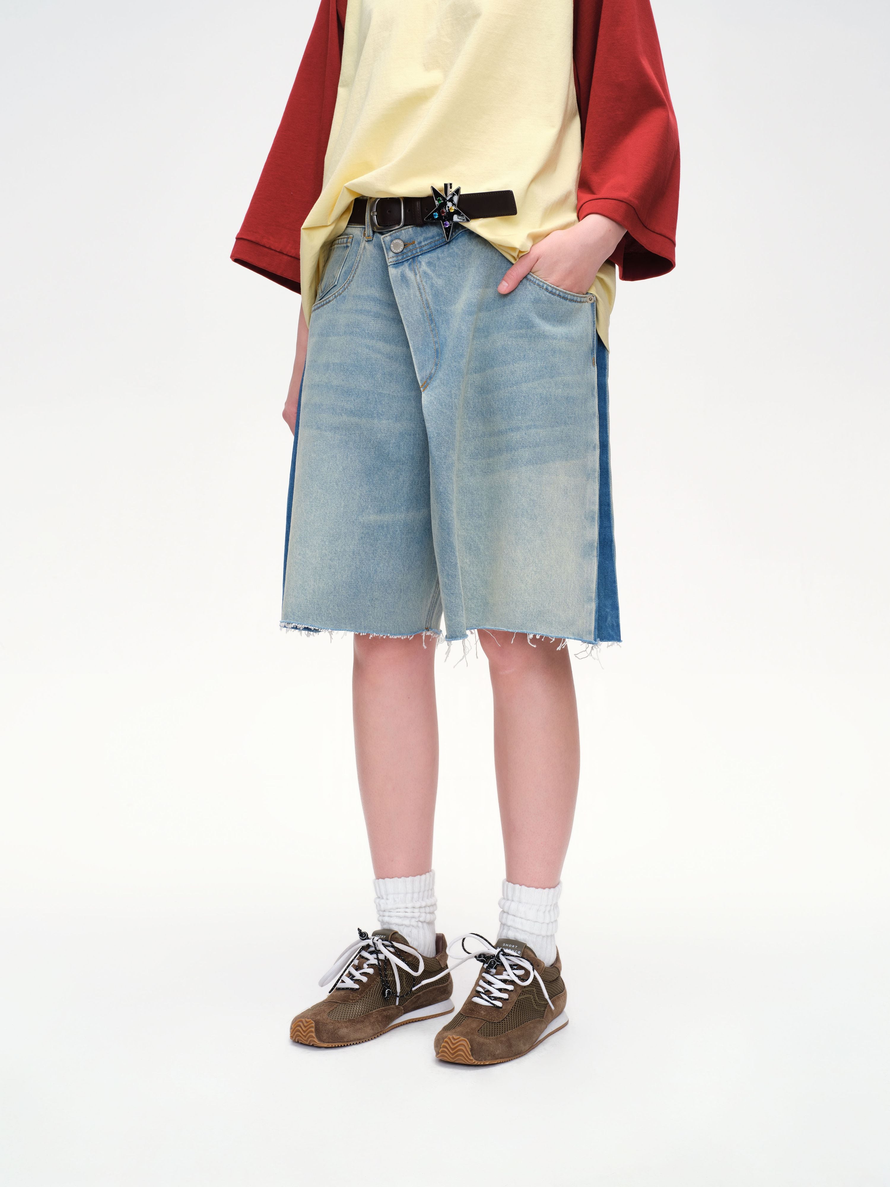 Side Panel Denim Shorts - 1
