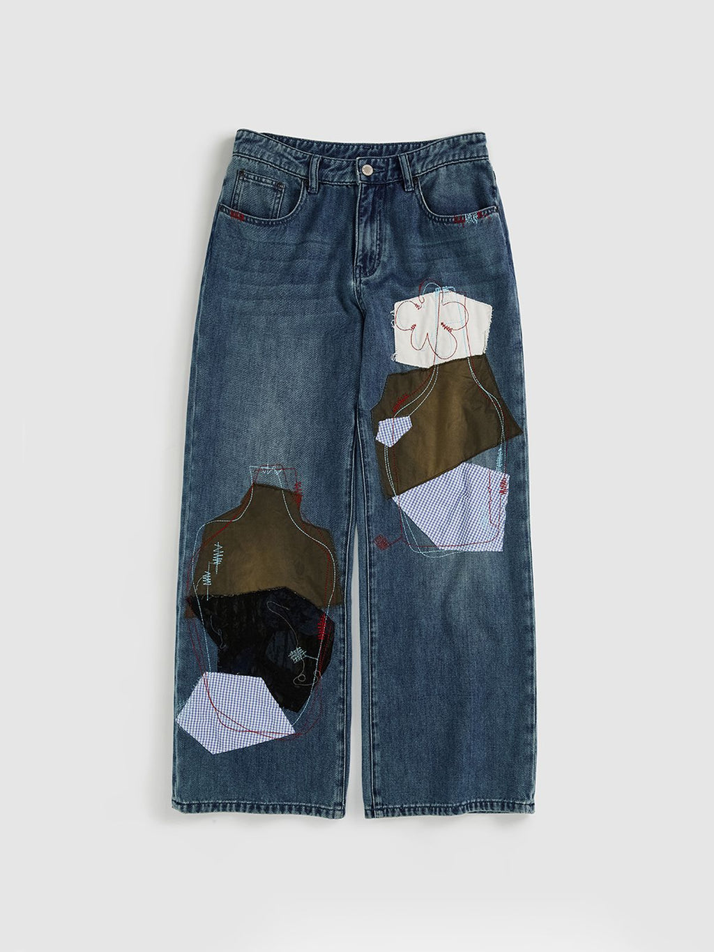 Patchwork Embroidered Straight-Leg Jeans - 7