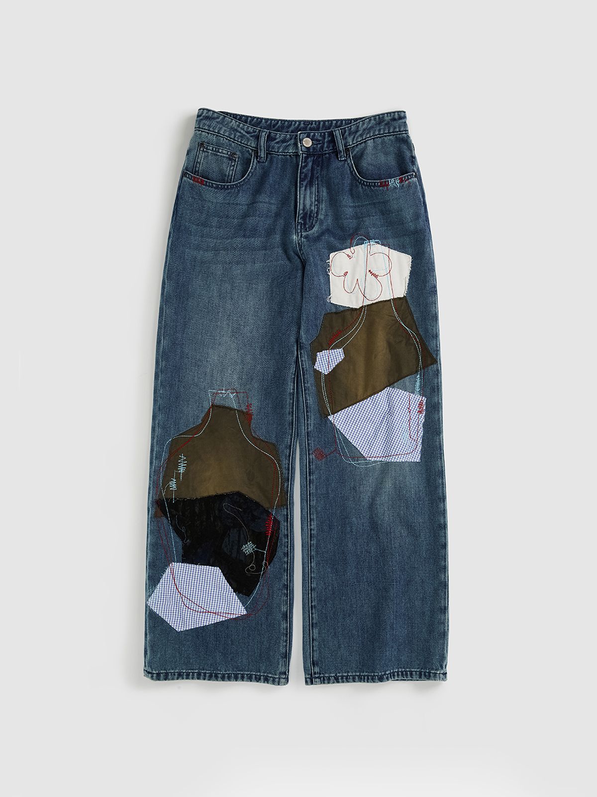 Patchwork Embroidered Straight-Leg Jeans - 7