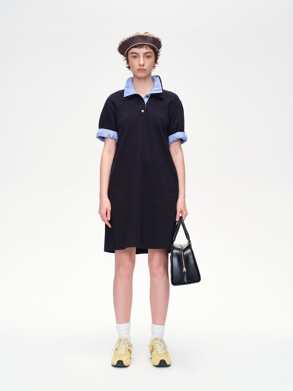 Patchwork Pleated Polo Minidress - 2