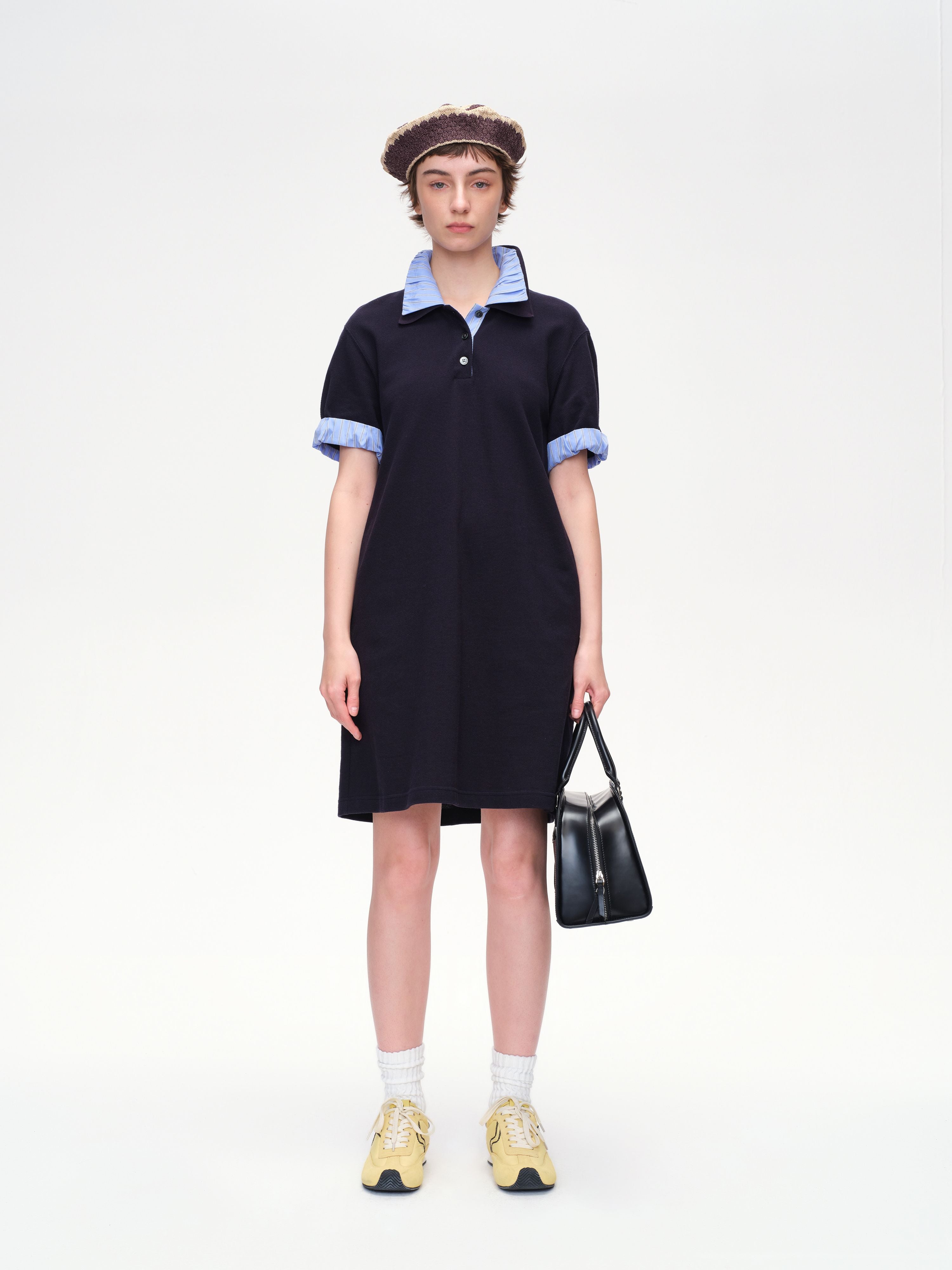 Patchwork Pleated Polo Minidress - 2
