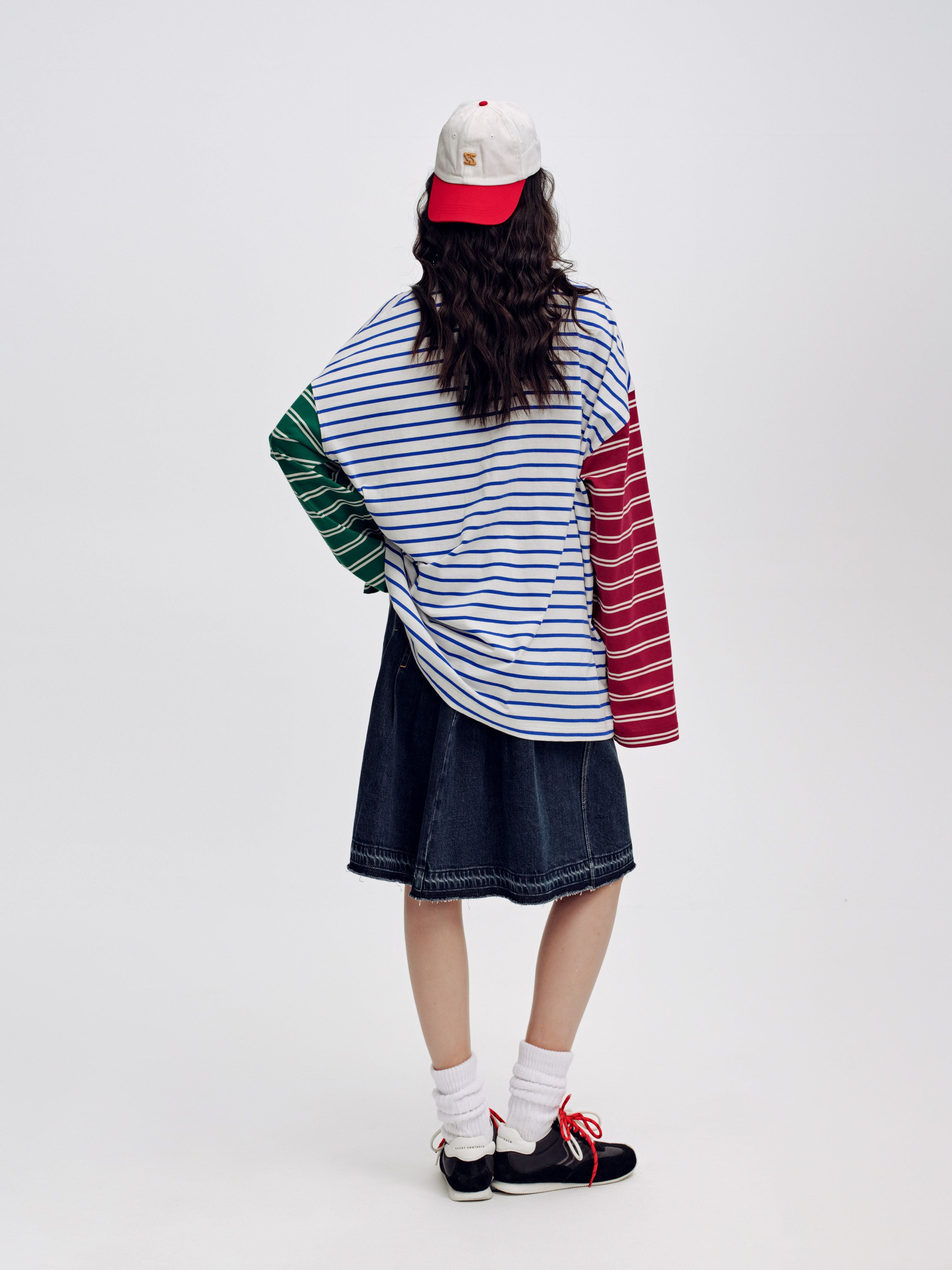 Striped Collar Color Block Long Sleve T-Shirt - 3