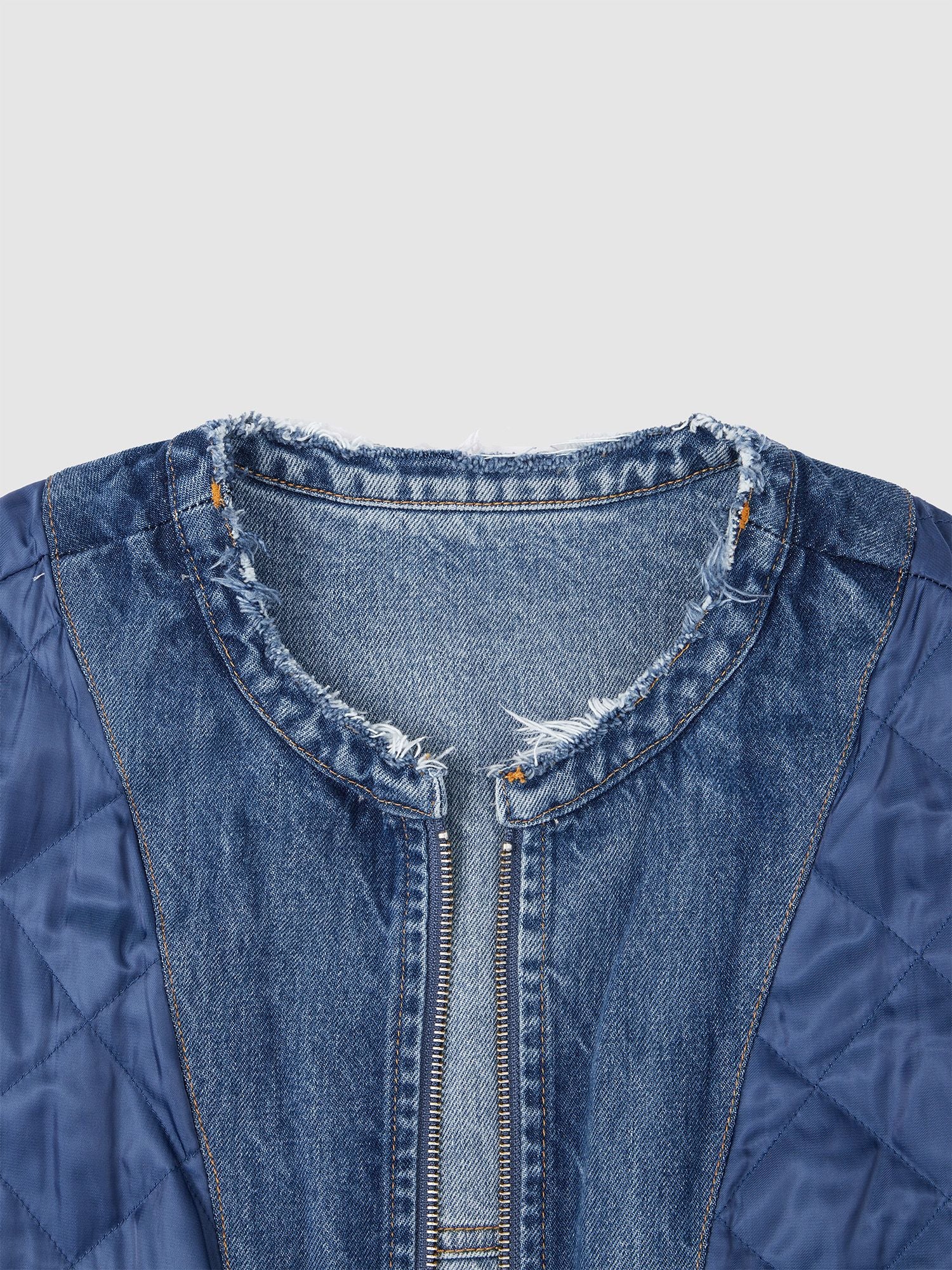Oversized denim quilted cotton jacket - 7